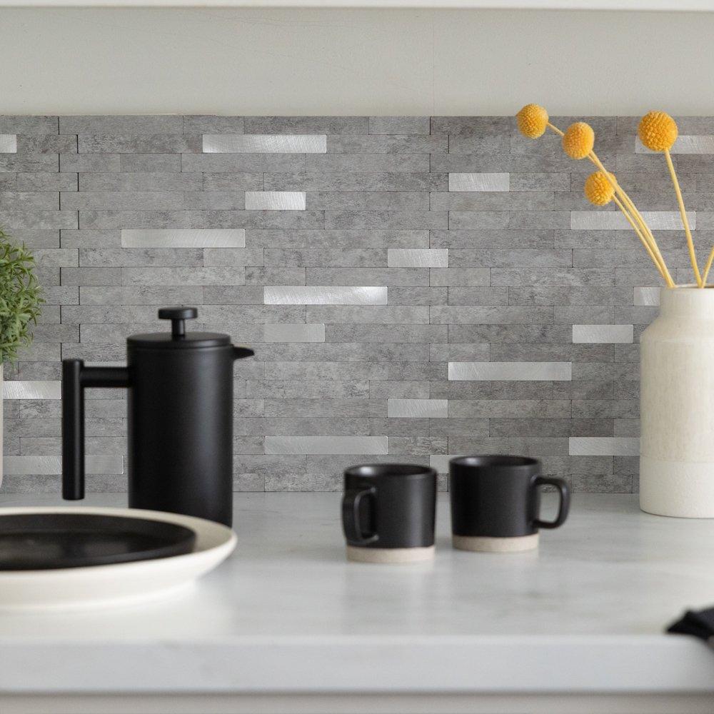 D C Fix  Self Adhesive Premium Wall Tiles Metal And Stone - Grey - PACK 10