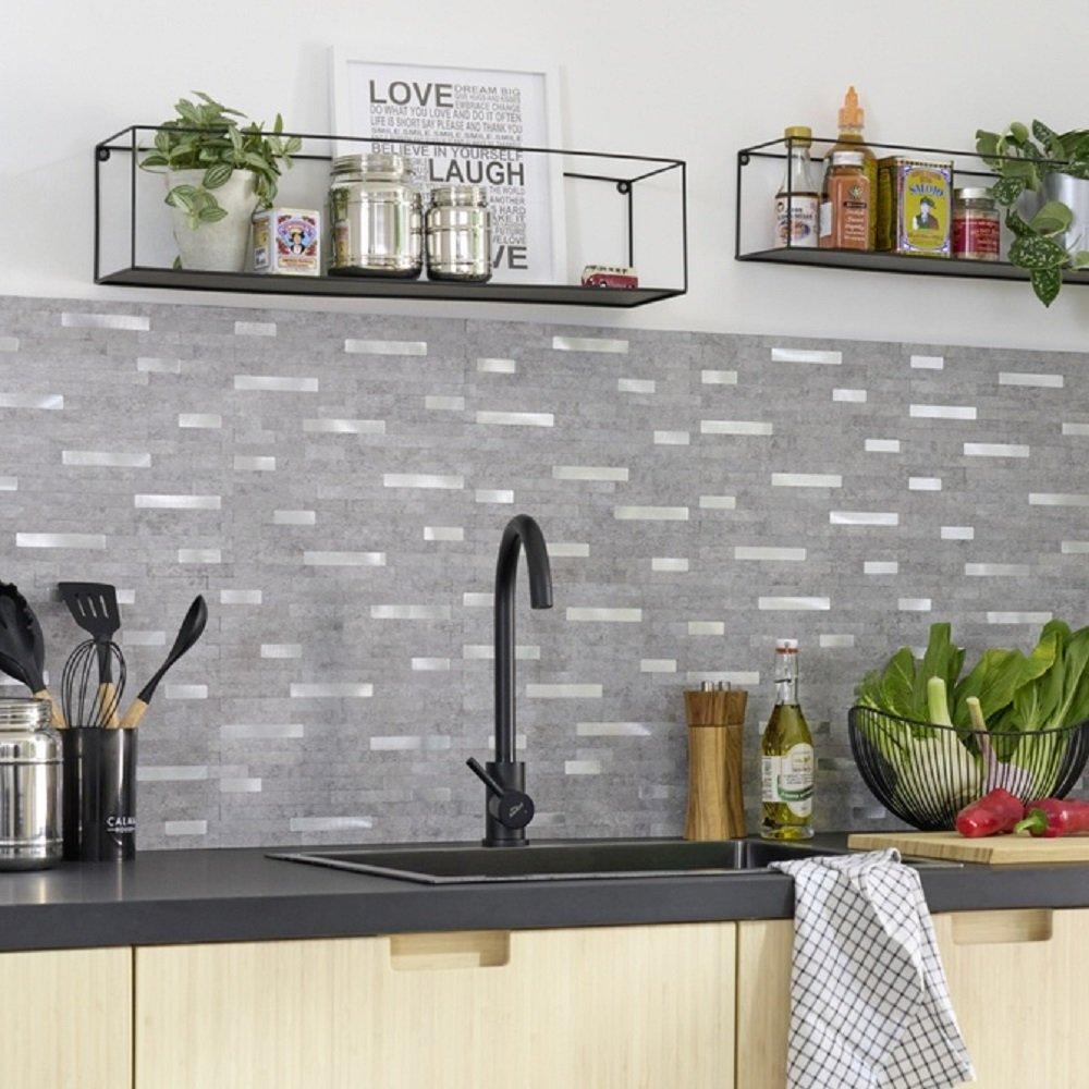 Grey - D C Fix - Self Adhesive Premium Wall Tiles Metal and Stone - 6