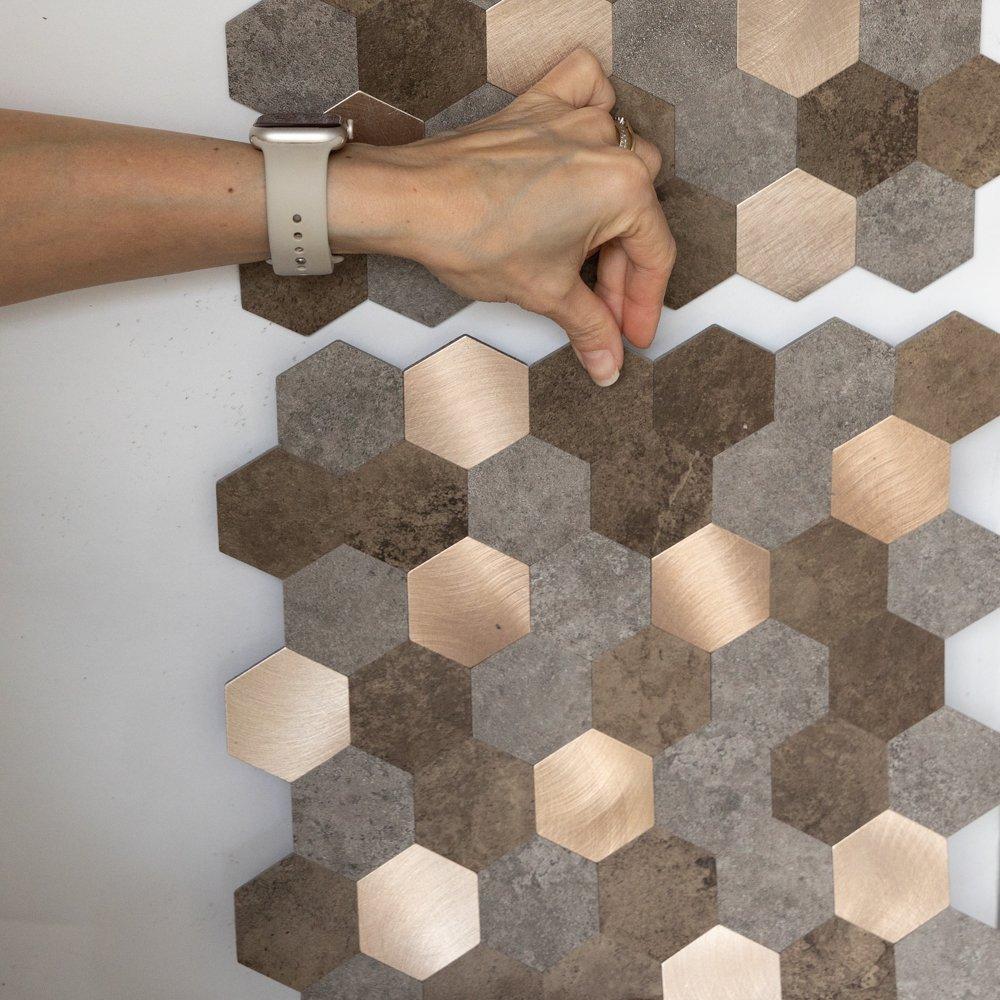 Copper - D C Fix - Self Adhesive Premium Wall Tiles Copper Hexagons - 4