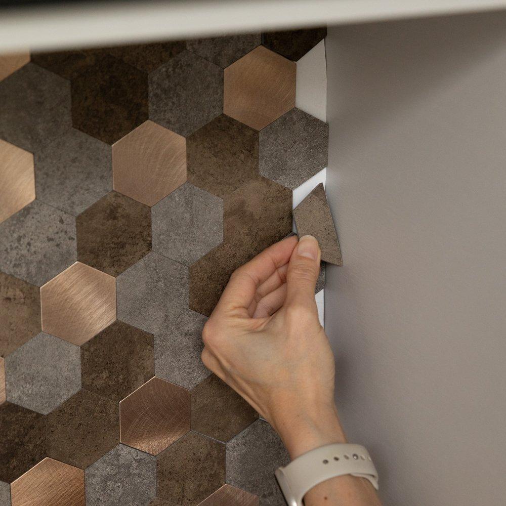 Copper - D C Fix - Self Adhesive Premium Wall Tiles Copper Hexagons - 5