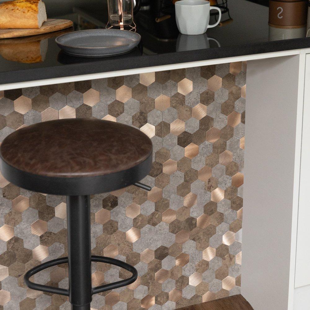 Copper - D C Fix - Self Adhesive Premium Wall Tiles Copper Hexagons - 6