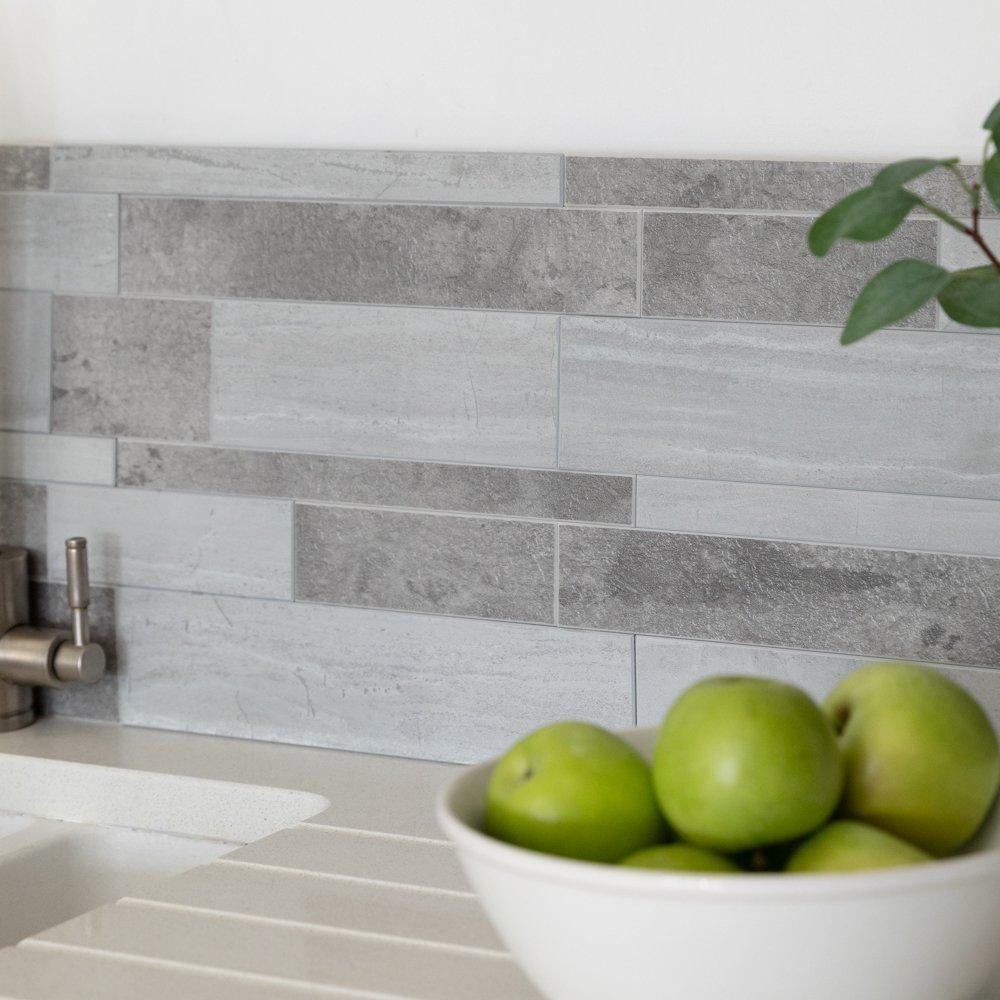 Grey - D C Fix - Self Adhesive Premium Wall Tiles Mosaic Stone - 4