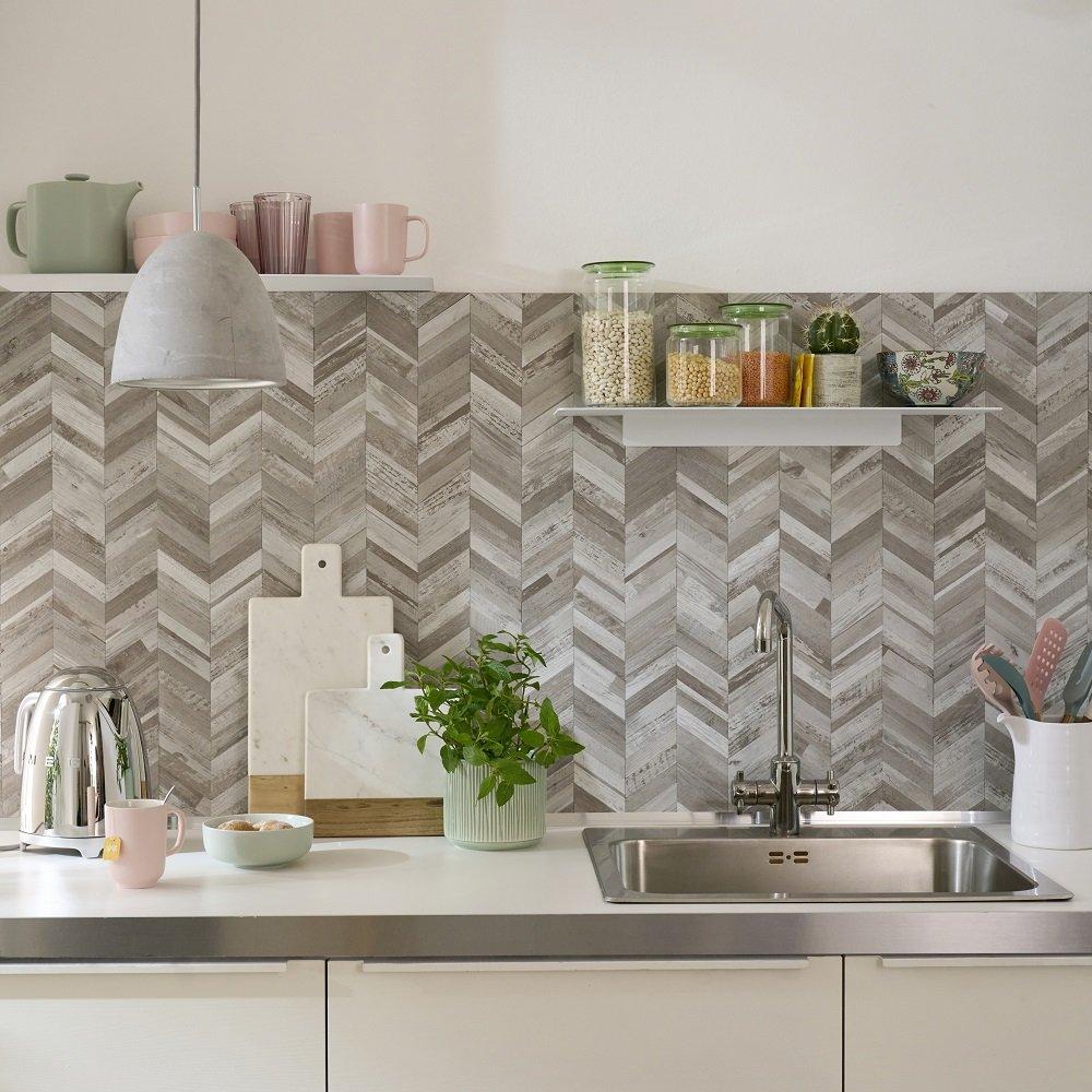 D C Fix  Self Adhesive Premium Wall Tiles Herringbone - Grey - PACK 10