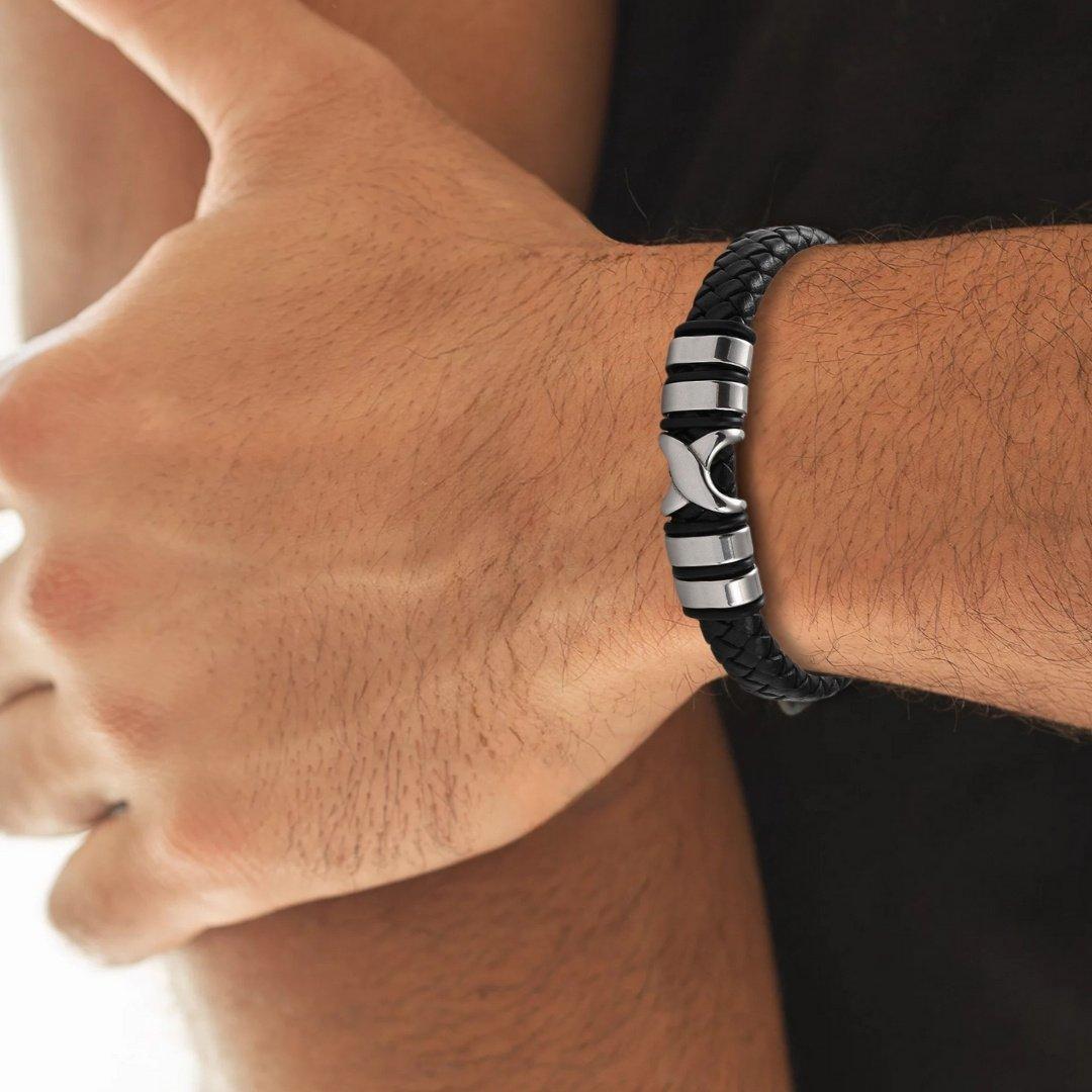 Black - Aye Do Gifts - X Mens Black Leather Bracelet - 2