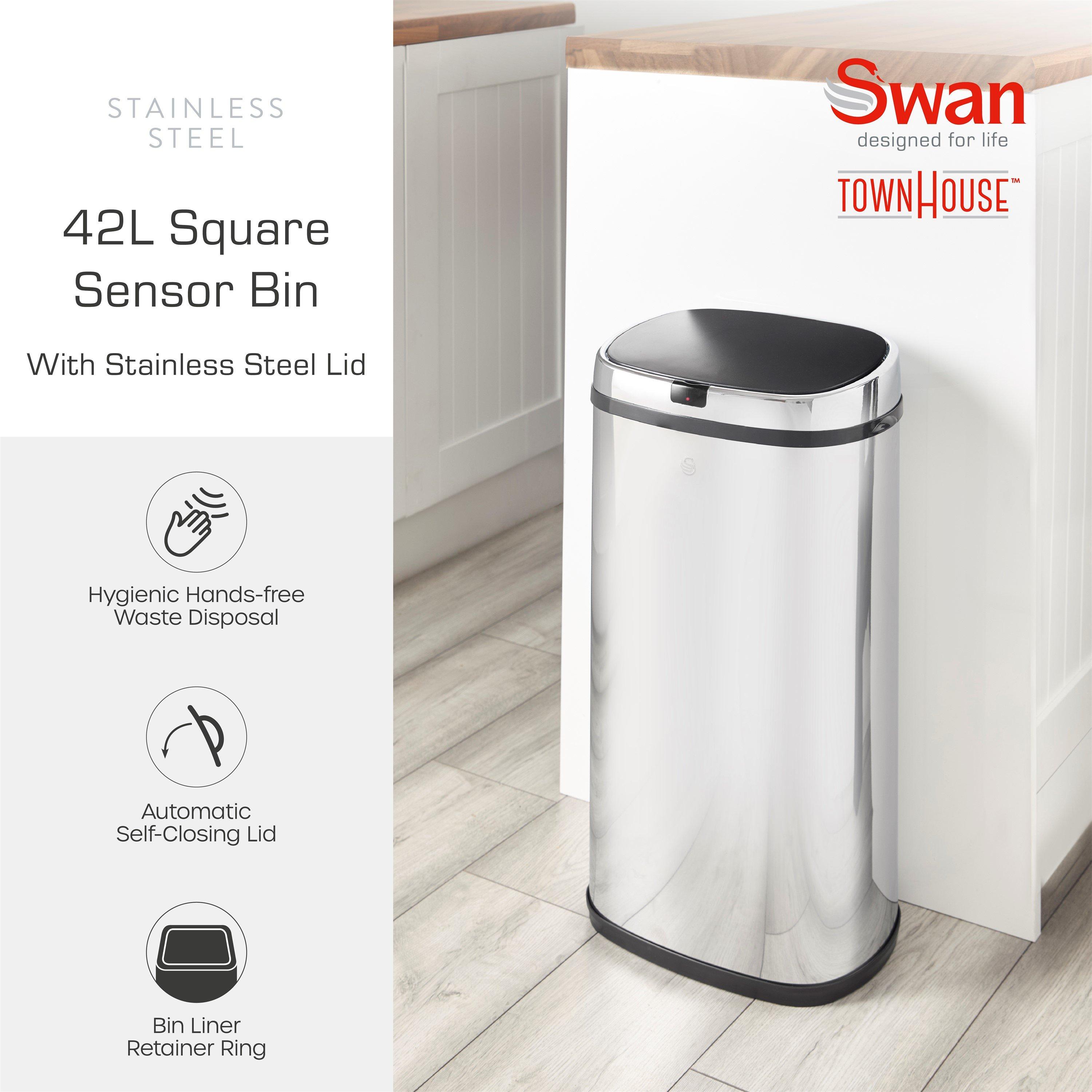Stainless Steel - Swan - 42L Square Sensor Bin S/Steel - 2