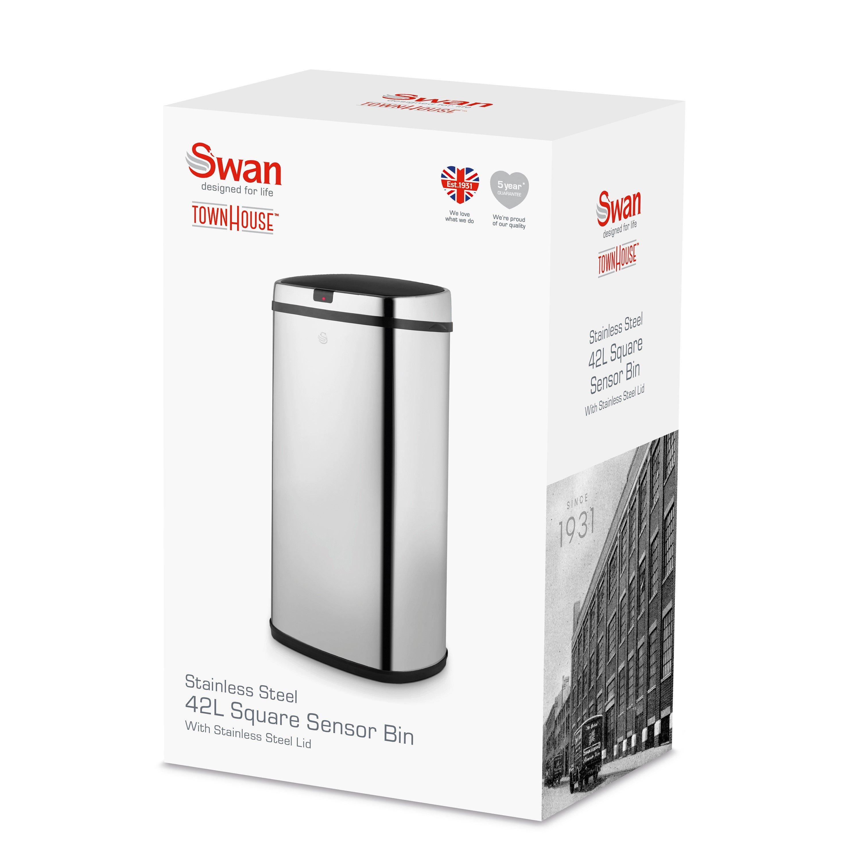 Stainless Steel - Swan - 42L Square Sensor Bin S/Steel - 8