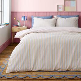 Catherine Lansfield Brighton Stripe Bow Trim Duvet Cover Set