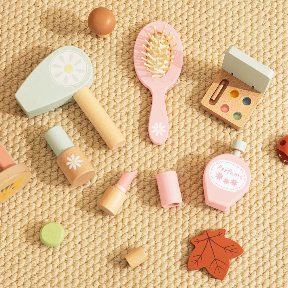 White/Pink - Tooky Toy - Wooden Vanity Table with Stool - 4