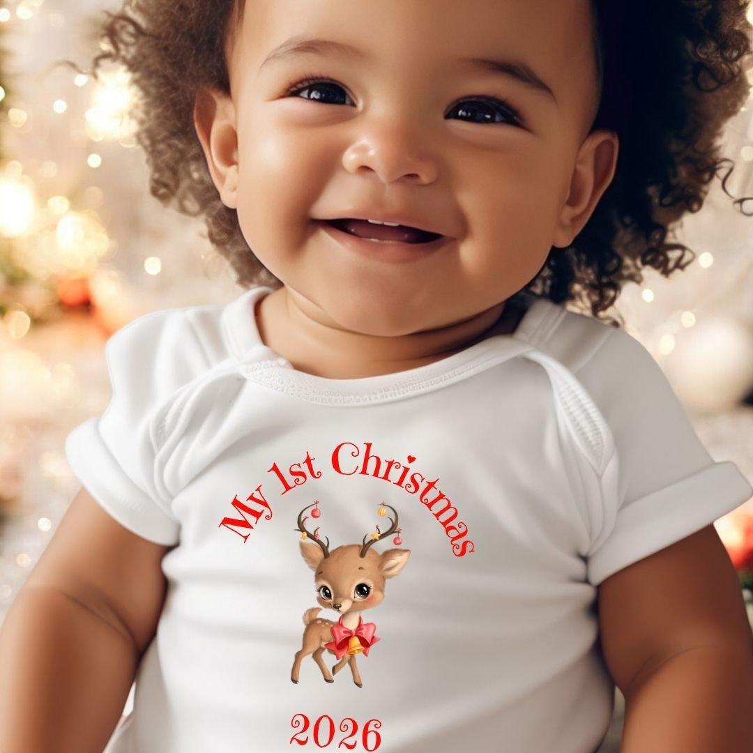 White - Aye Do Gifts - My 1st Christmas Reindeer 2026 Baby Vest 7754-BBY - 1