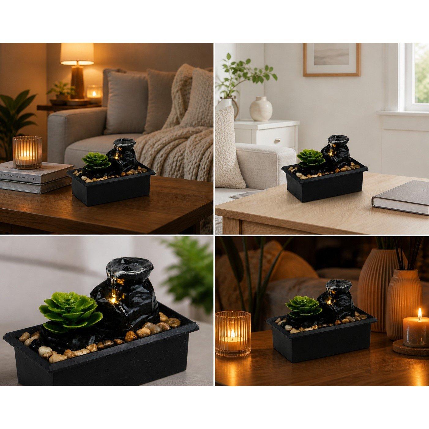 None - Arti Casa - ARTICASA Fountain with Artificial Plant and LED Light - 3