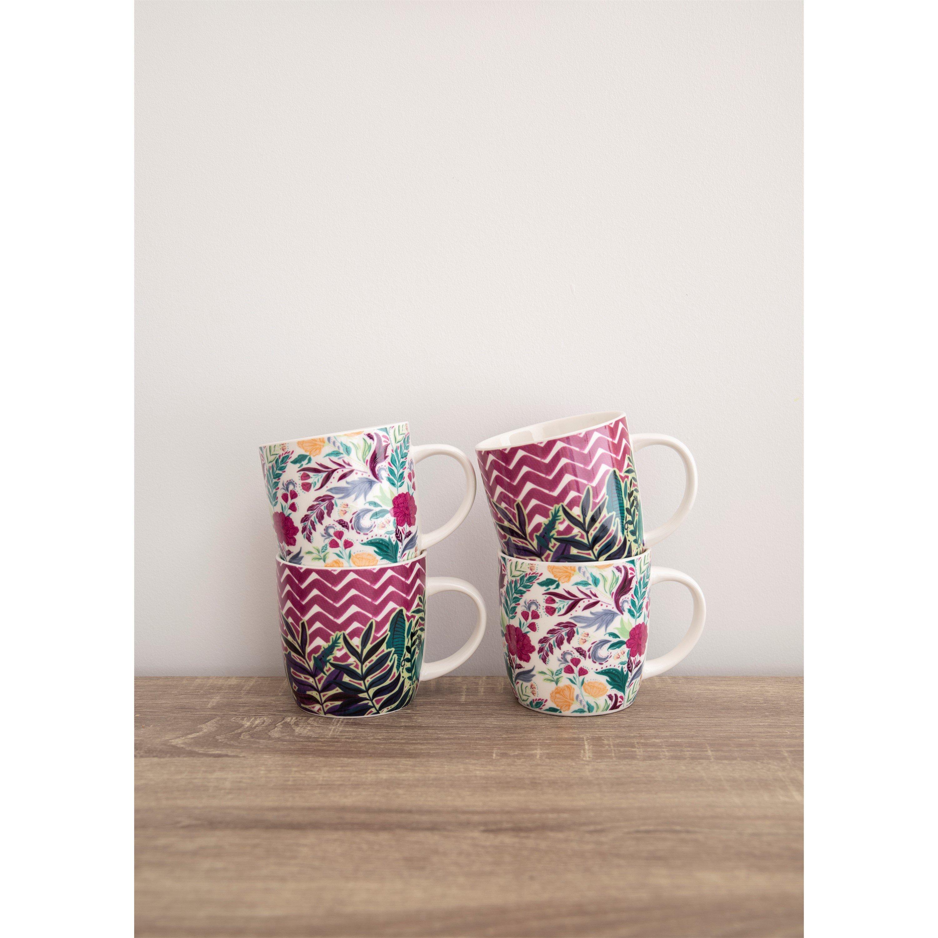 Assorted - KitchenCraft - KitchenCraft Set of 4 Exotic Floral / Chevron Mugs - 2