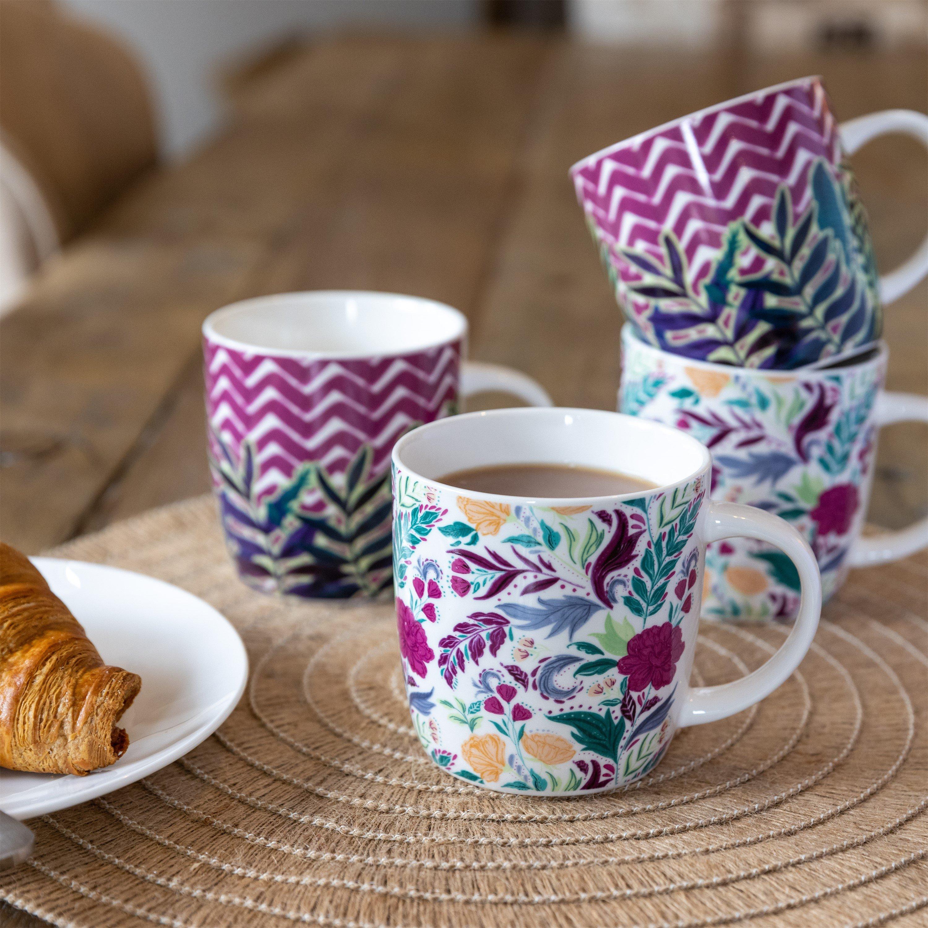 Assorted - KitchenCraft - KitchenCraft Set of 4 Exotic Floral / Chevron Mugs - 4