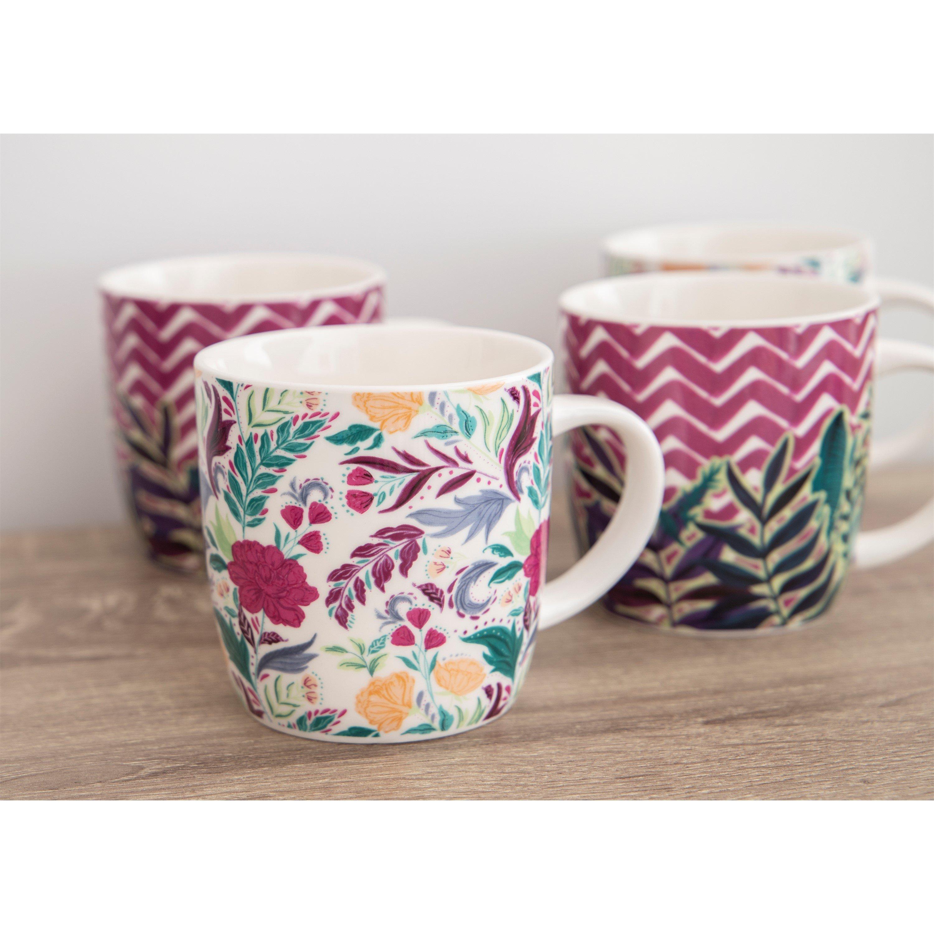 Assorted - KitchenCraft - KitchenCraft Set of 4 Exotic Floral / Chevron Mugs - 5