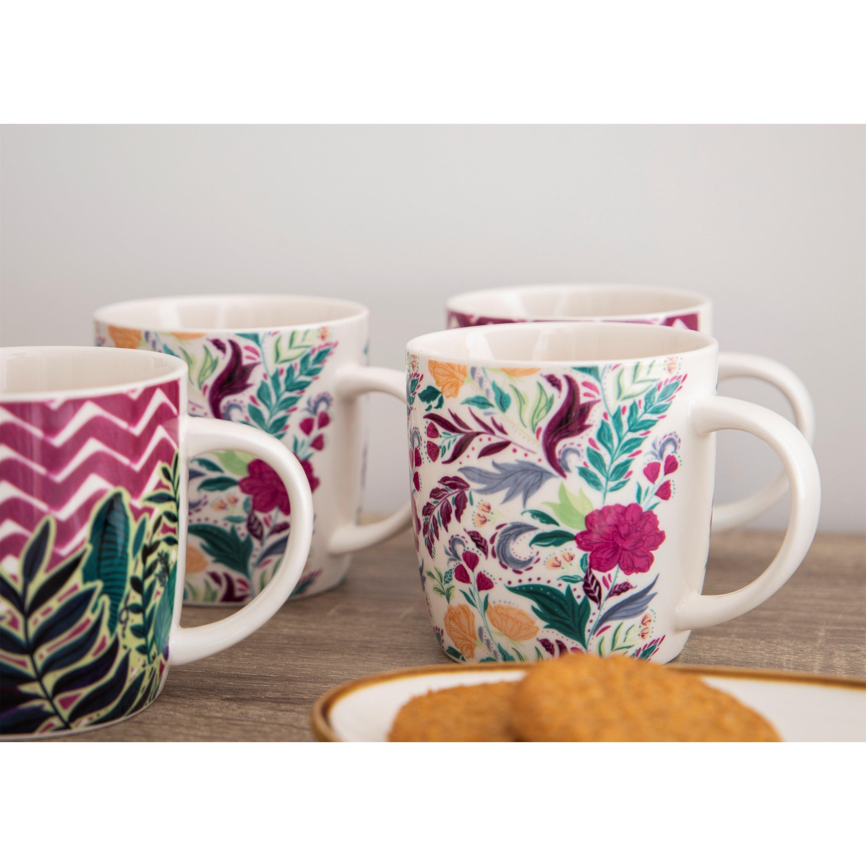 Assorted - KitchenCraft - KitchenCraft Set of 4 Exotic Floral / Chevron Mugs - 7
