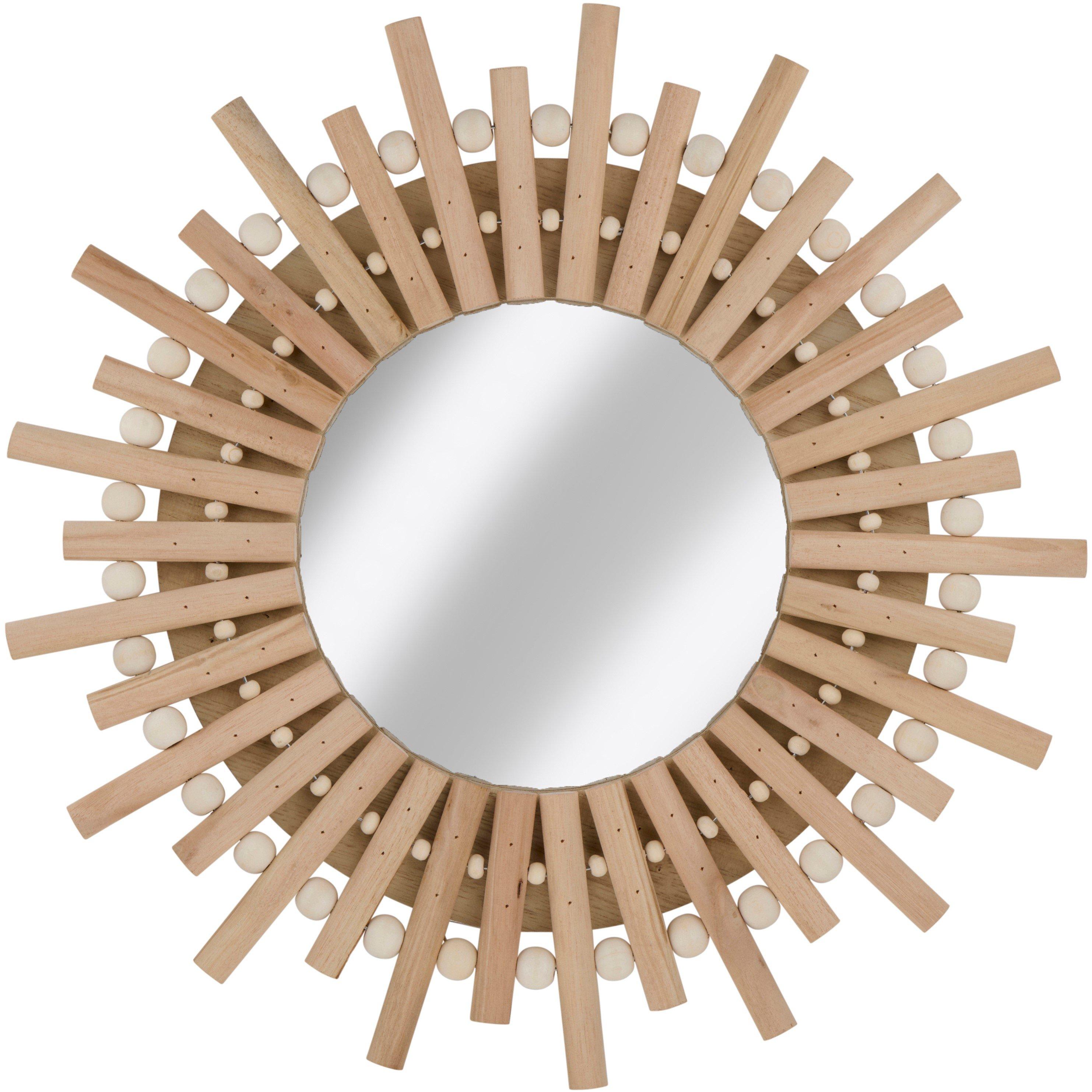 Brown - Arti Casa - Wooden Sun Mirror Outdoor Wall Decor - 1