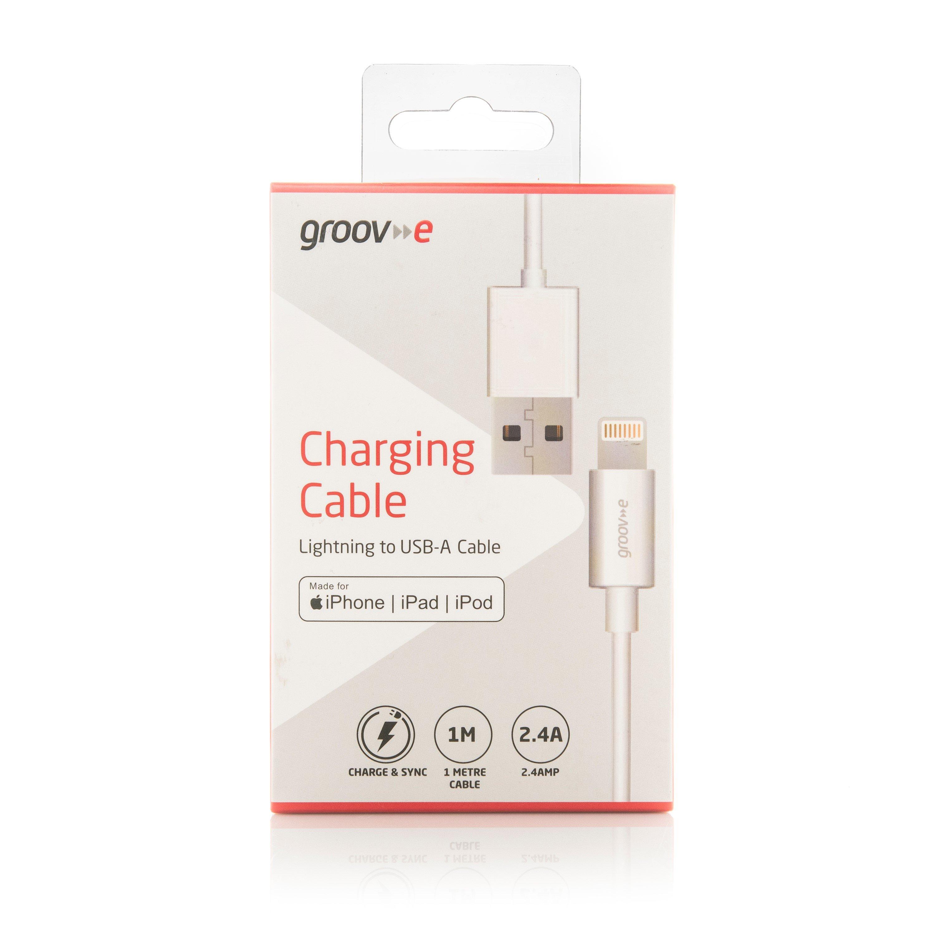 White - Groov-e - MFI Lightning to USB-A Charging Cable 1M - White - 4