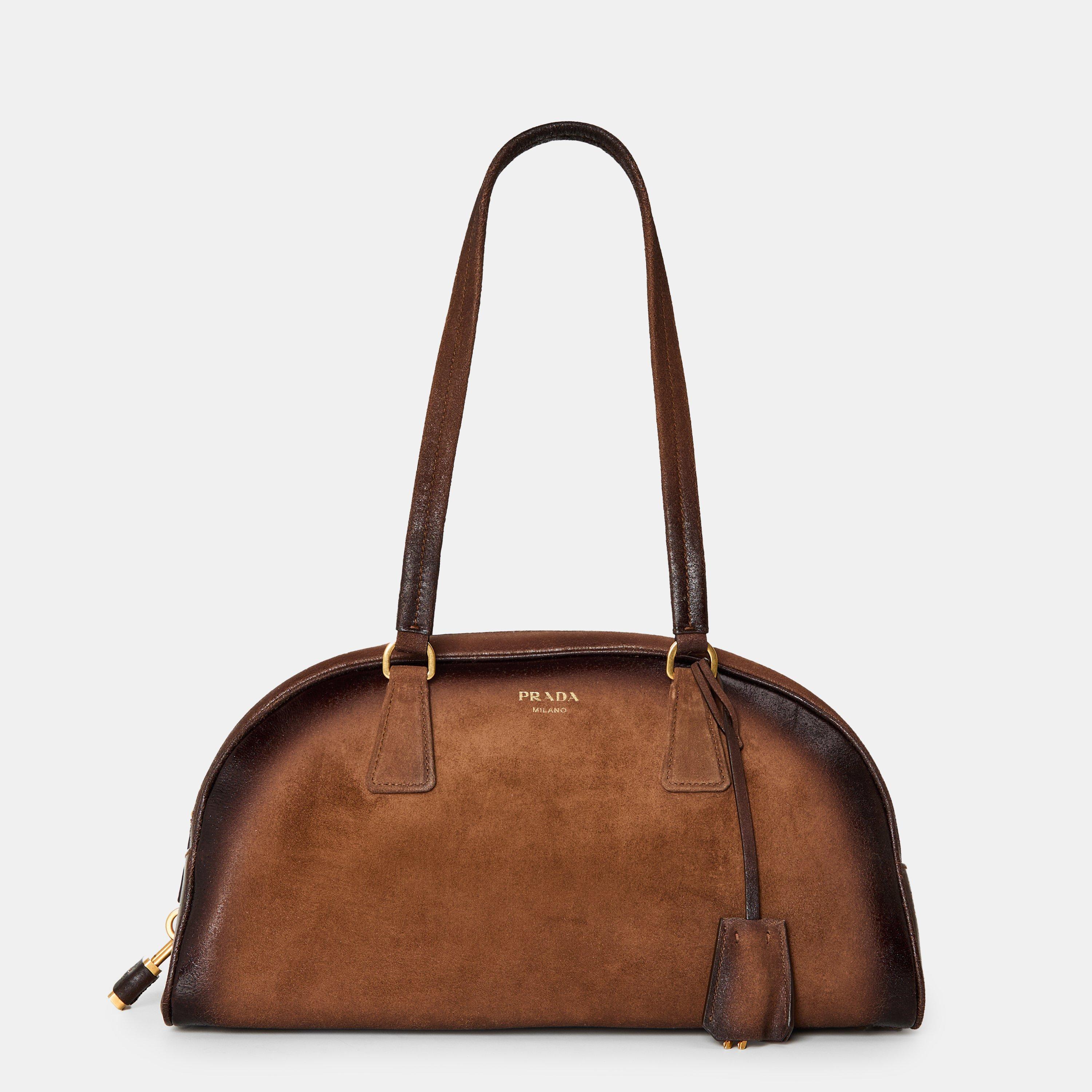 Cacao - Prada - Women's Suede Bowling Bag - 1