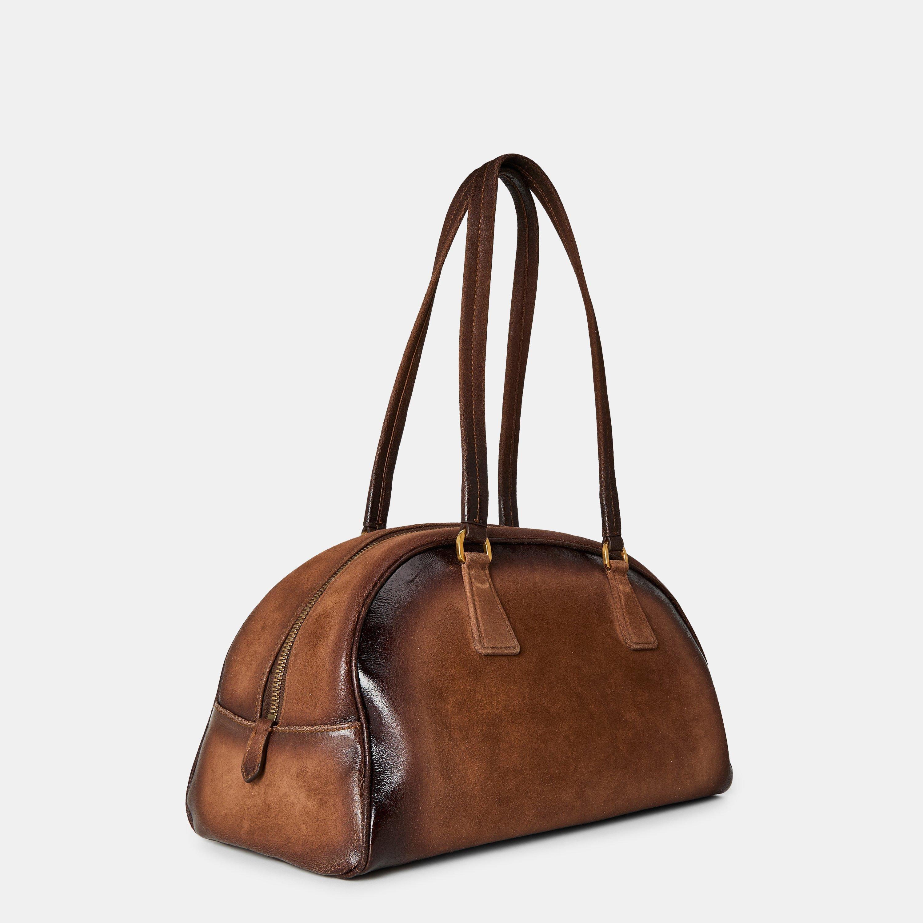 Cacao - Prada - Women's Suede Bowling Bag - 2