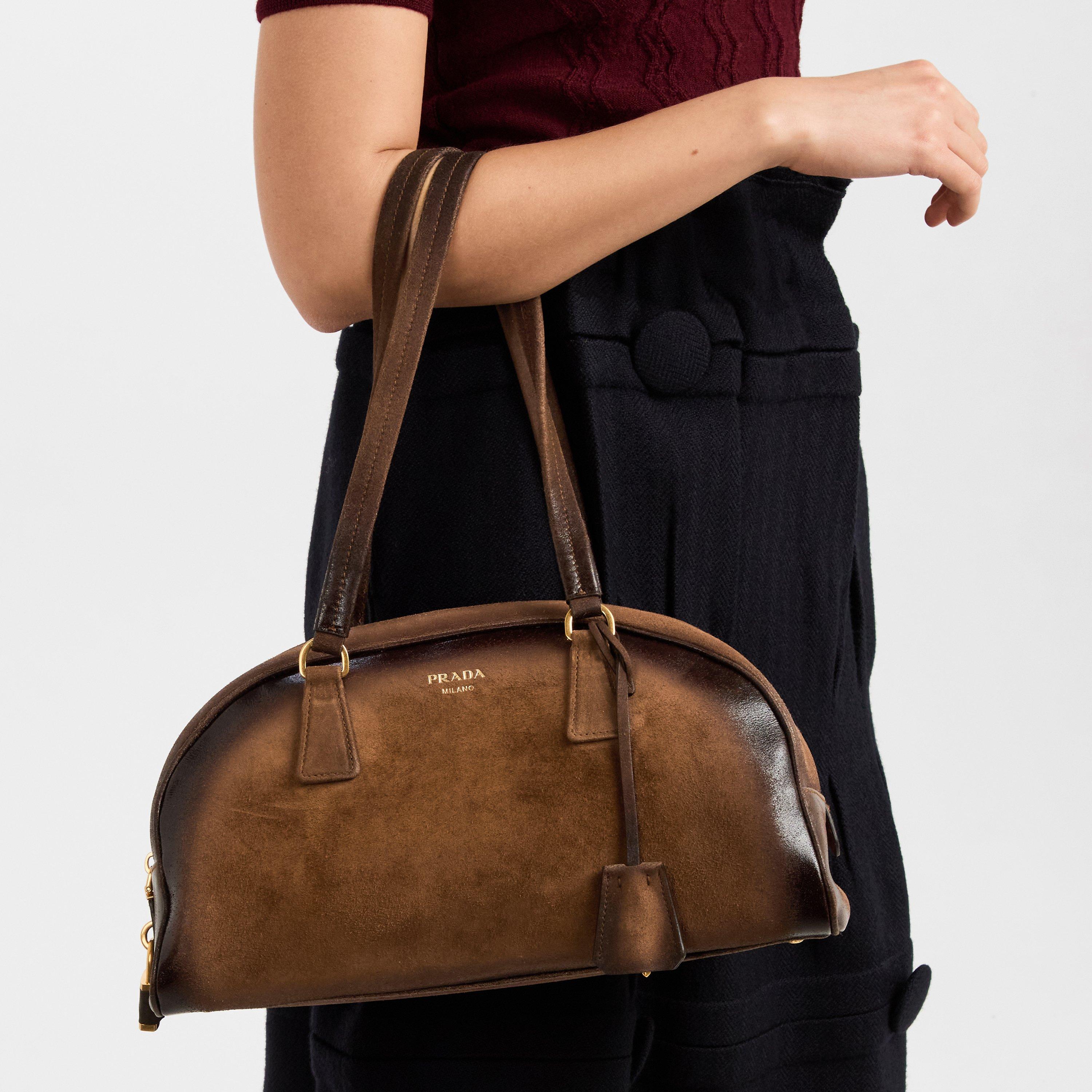 Cacao - Prada - Women's Suede Bowling Bag - 3