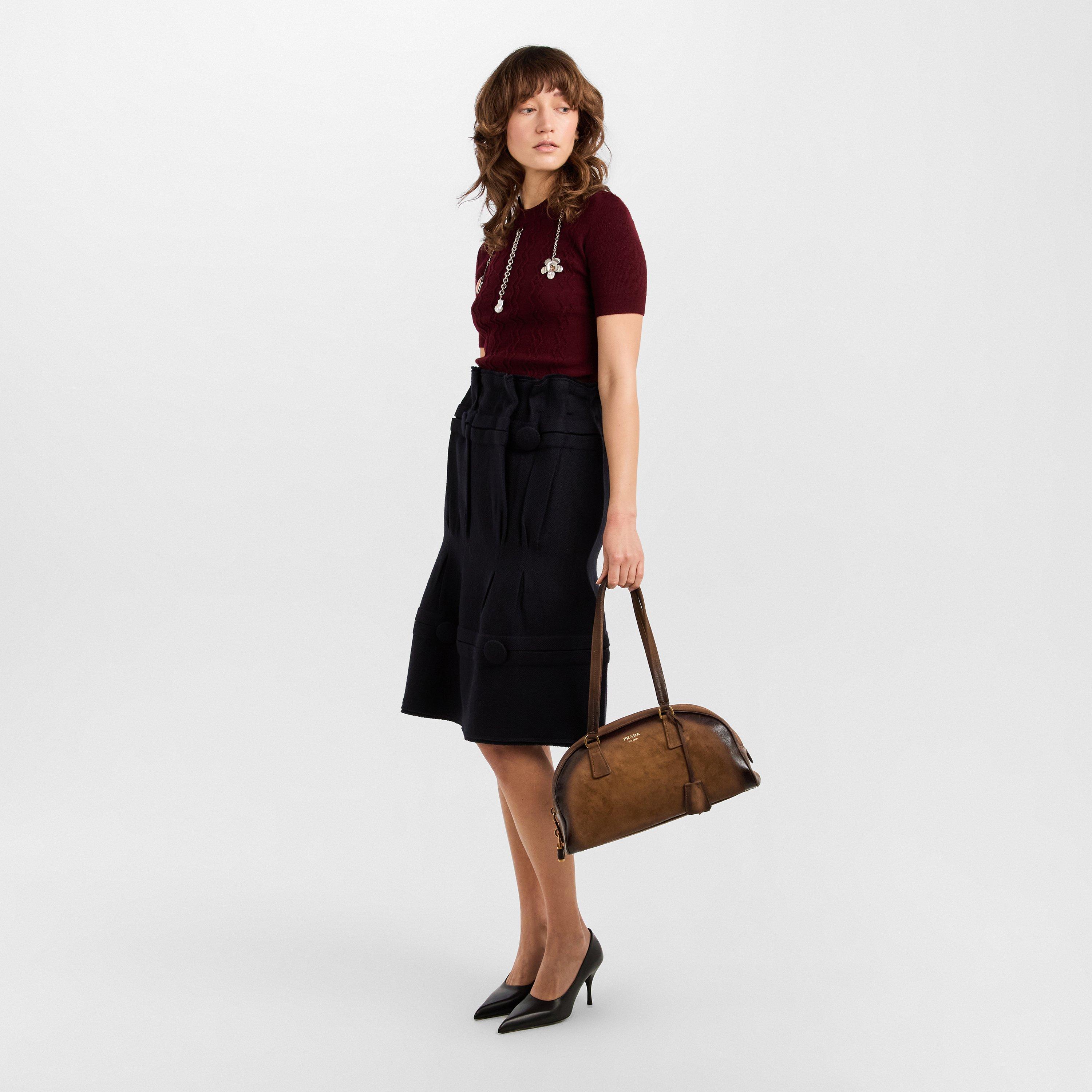 Cacao - Prada - Women's Suede Bowling Bag - 6