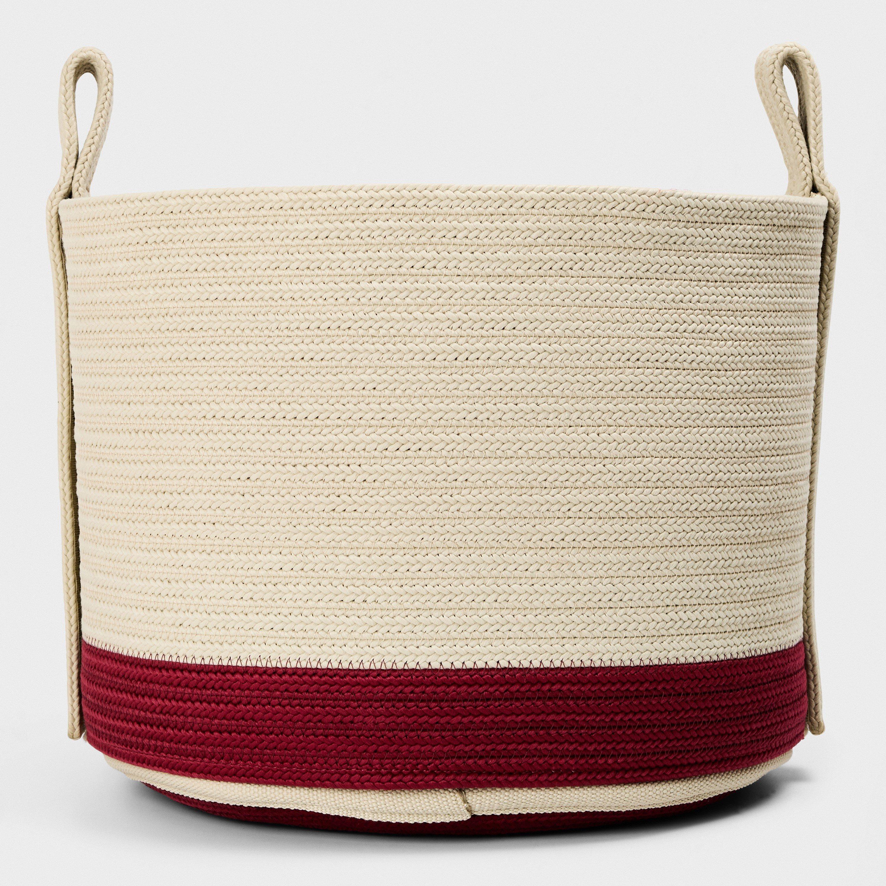 Beige/Red - Off White - Storage Basket - 2