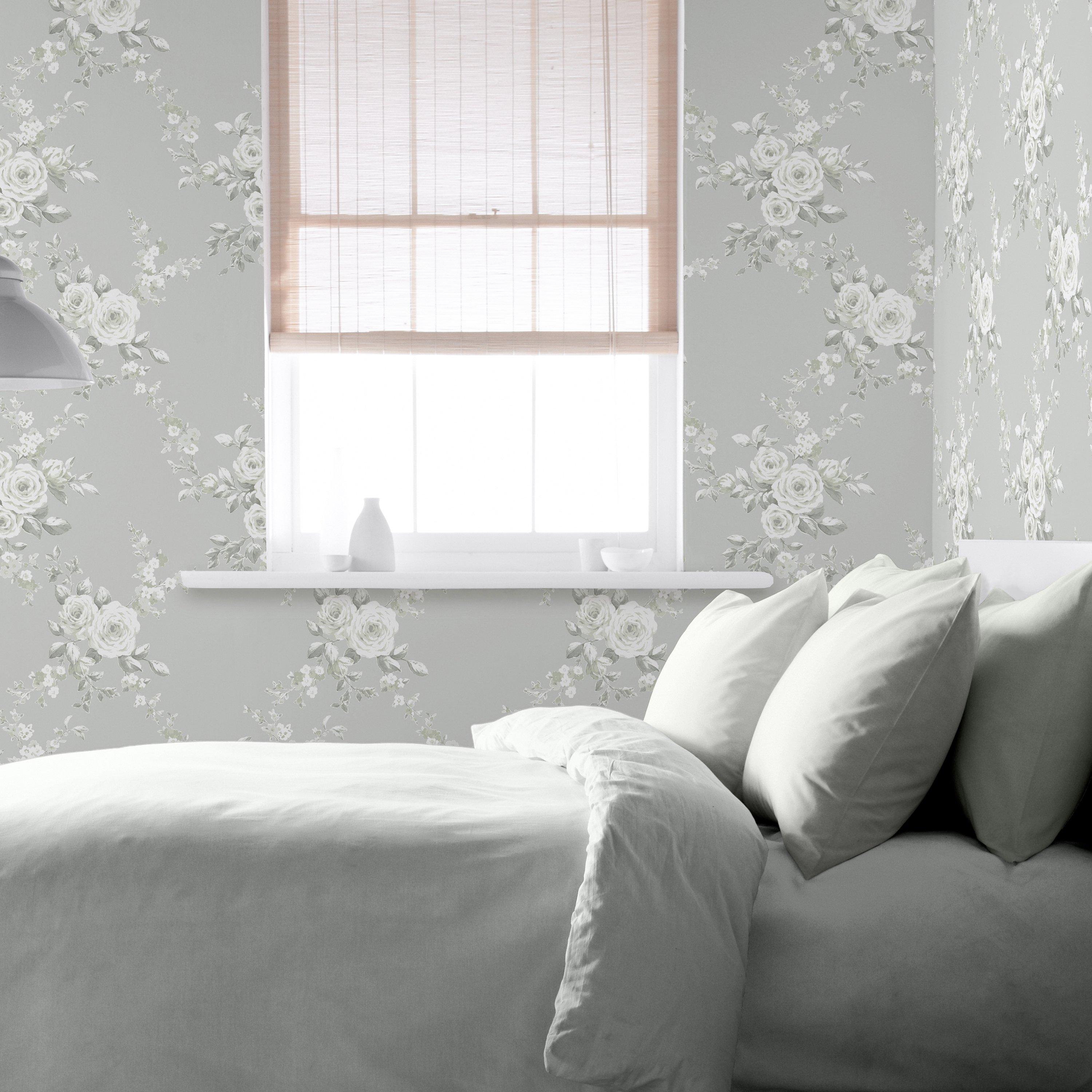 Sage Green - Catherine Lansfield - Canterbury Floral Wallpaper - 2