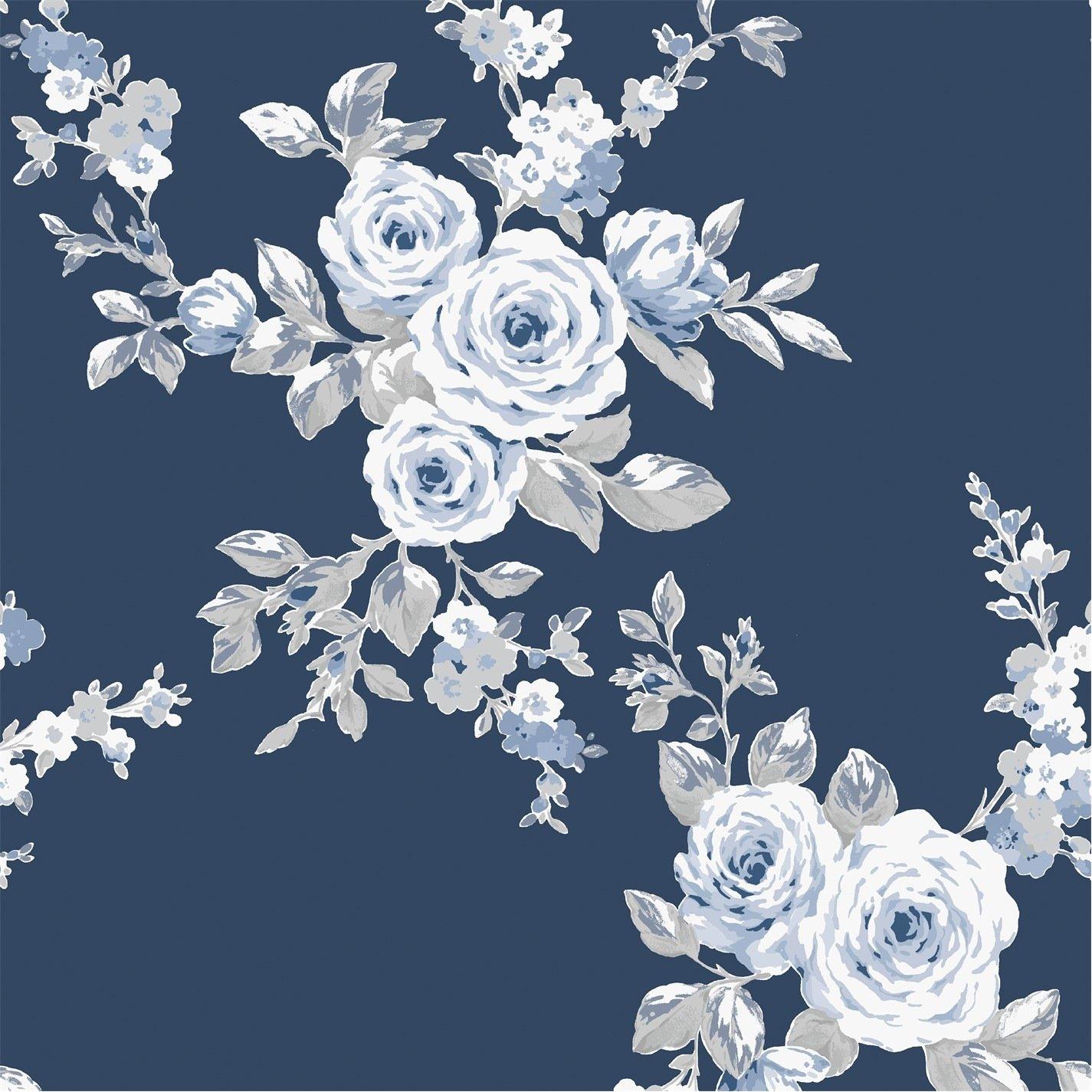 Catherine Lansfield  Canterbury Floral Wallpaper - Navy Blue