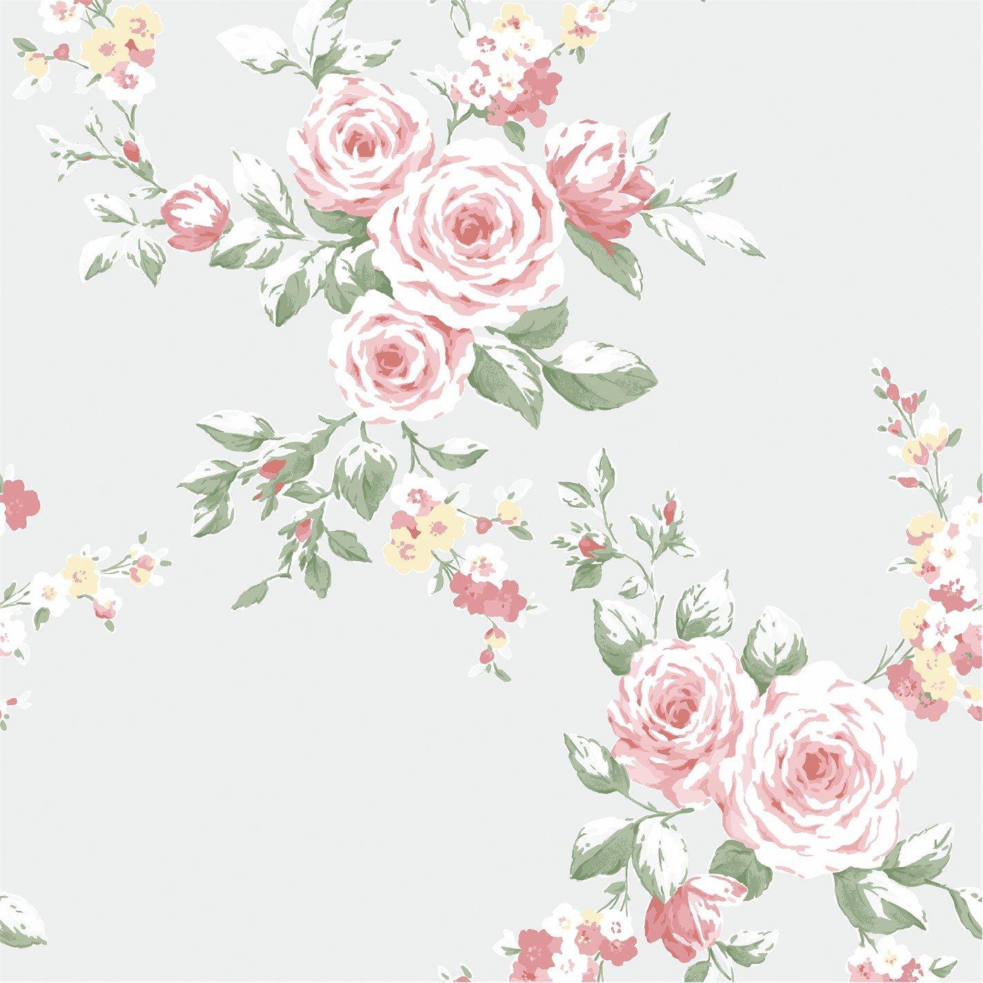 Catherine Lansfield  Canterbury Floral Wallpaper - Red / Grey
