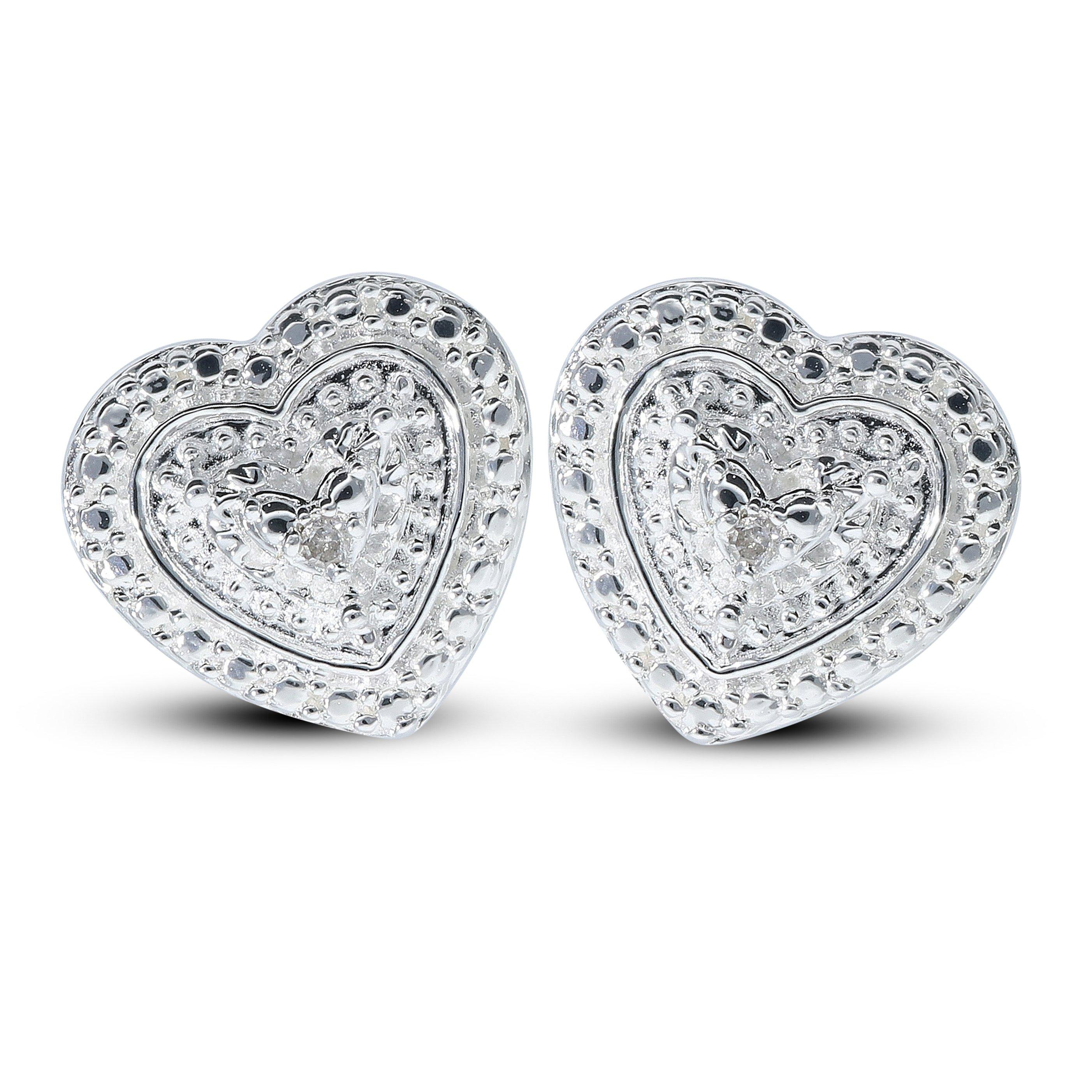 Silver - Be You - Sterling Silver Diamond Heart Stud Earrings - 2
