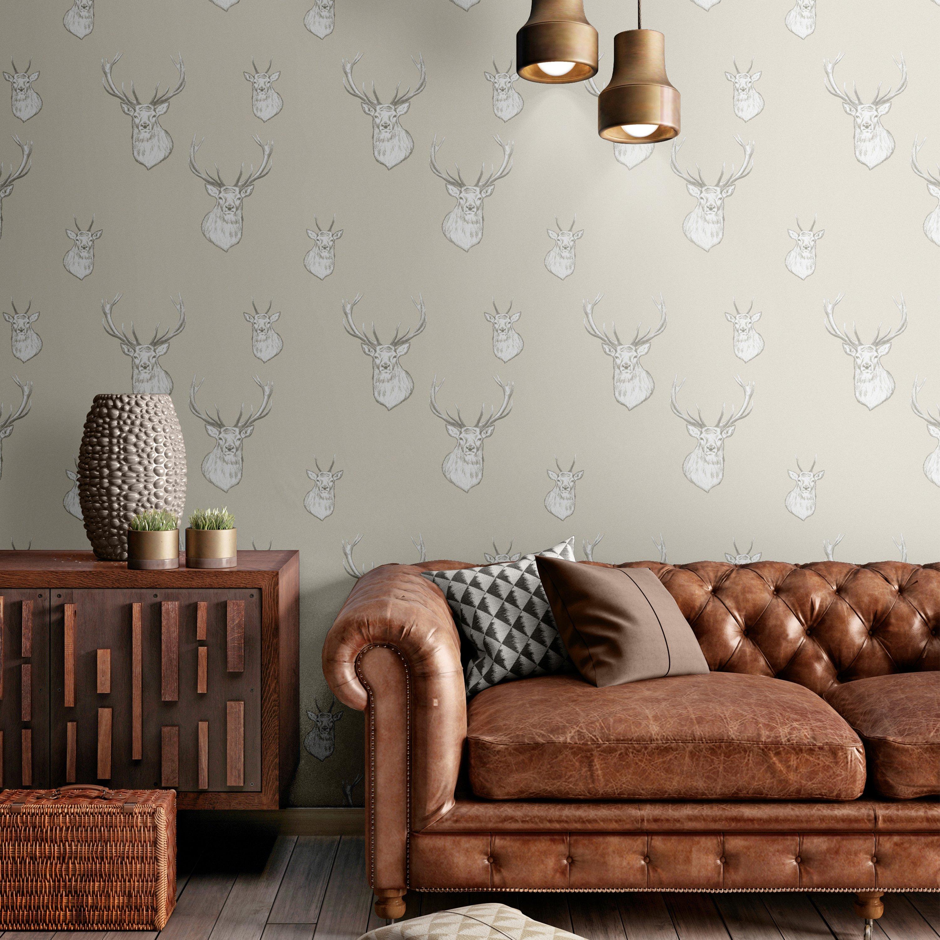 Cream - Catherine Lansfield - Stag Wallpaper - 1