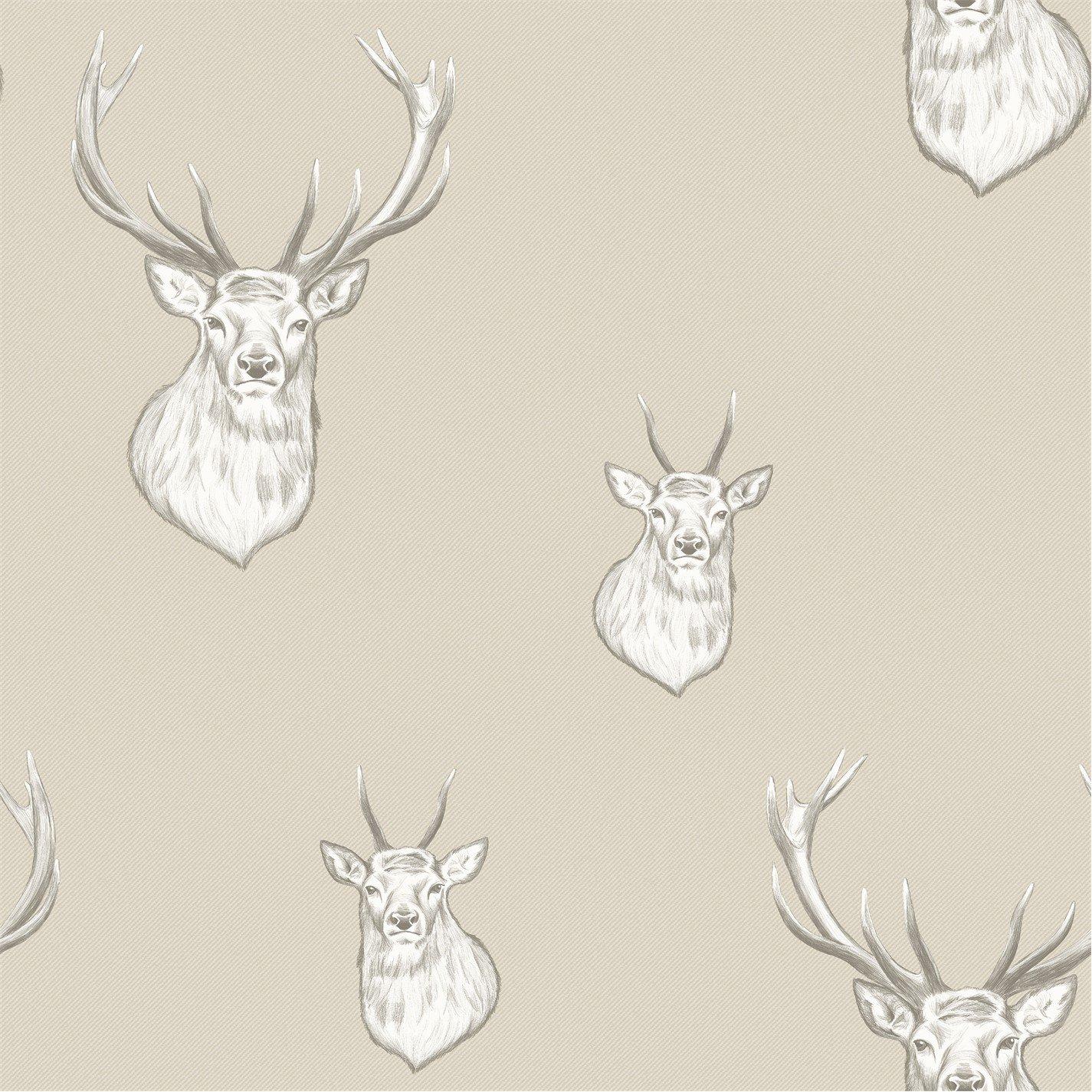Catherine Lansfield  Stag Wallpaper - Cream