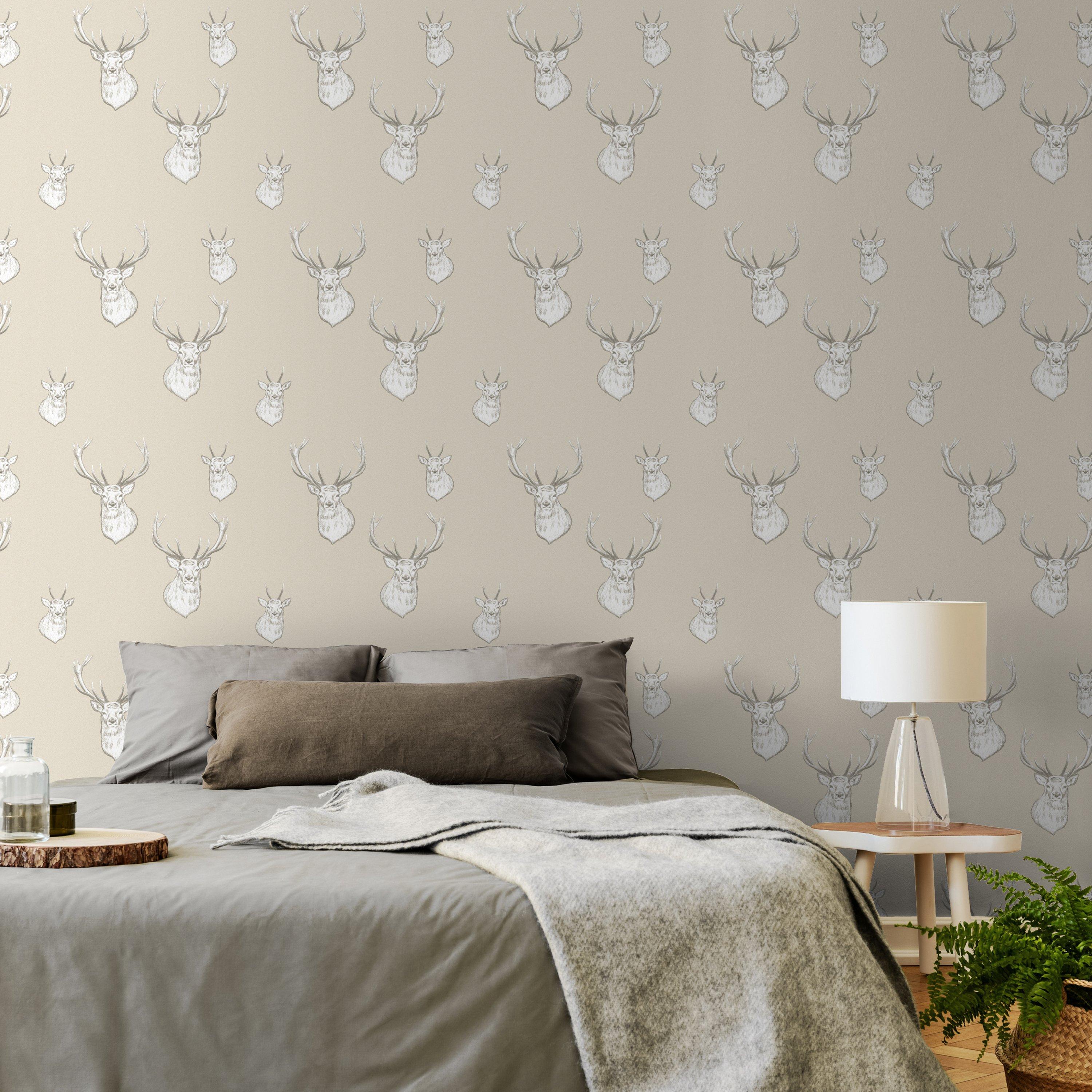 Cream - Catherine Lansfield - Stag Wallpaper - 2