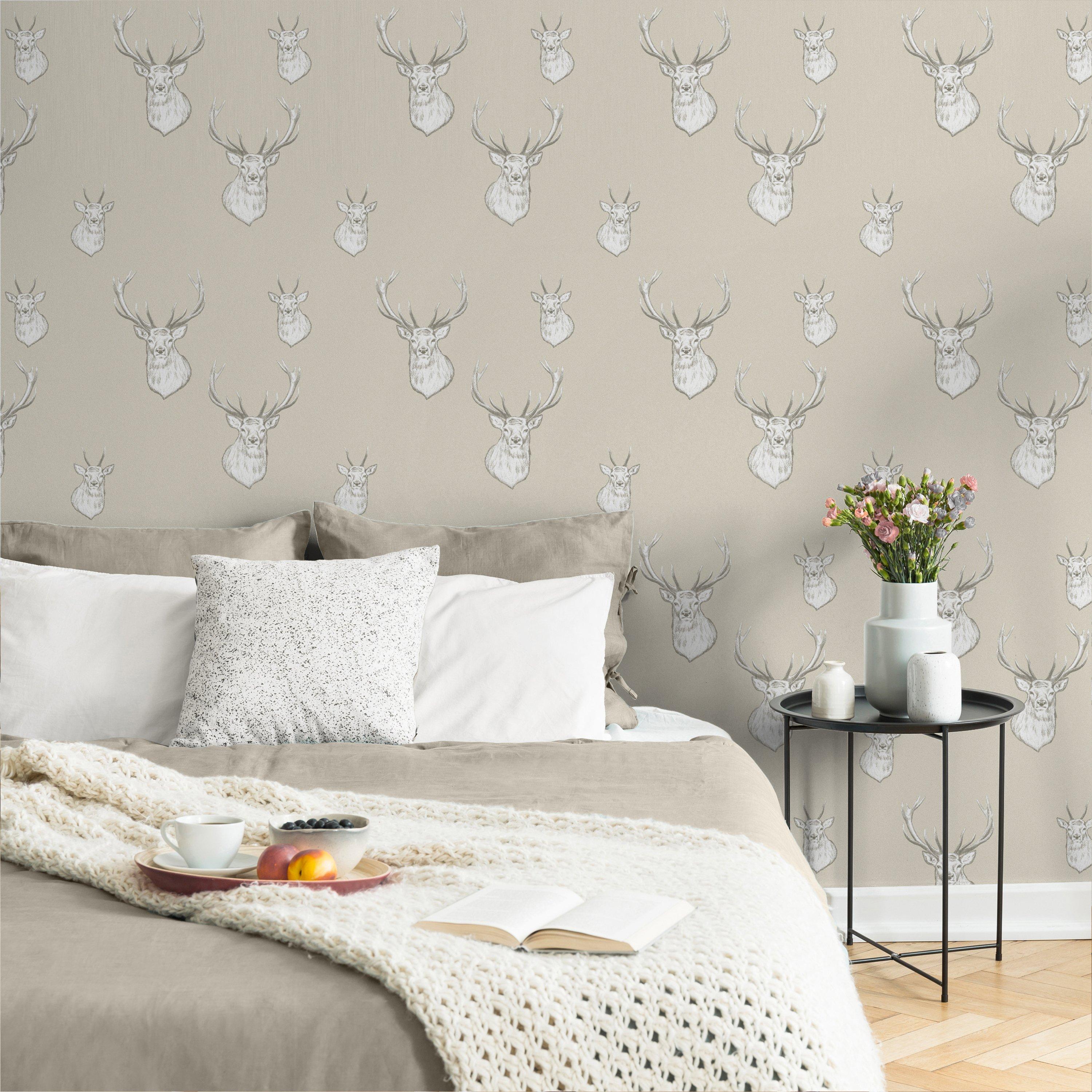 Cream - Catherine Lansfield - Stag Wallpaper - 4