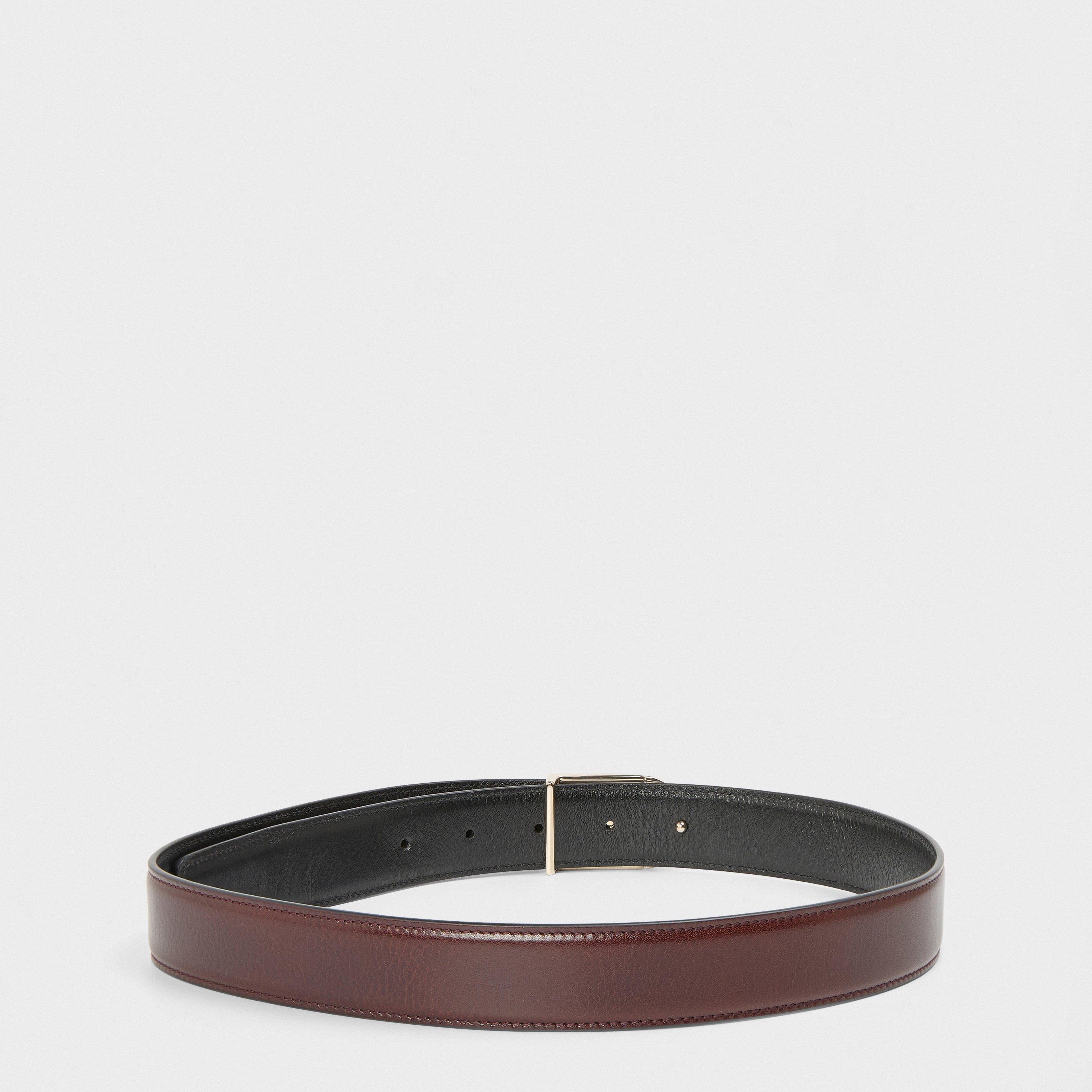 Noir/Red Tan - Saint Laurent - Women's Reversible Leather Belt - 2