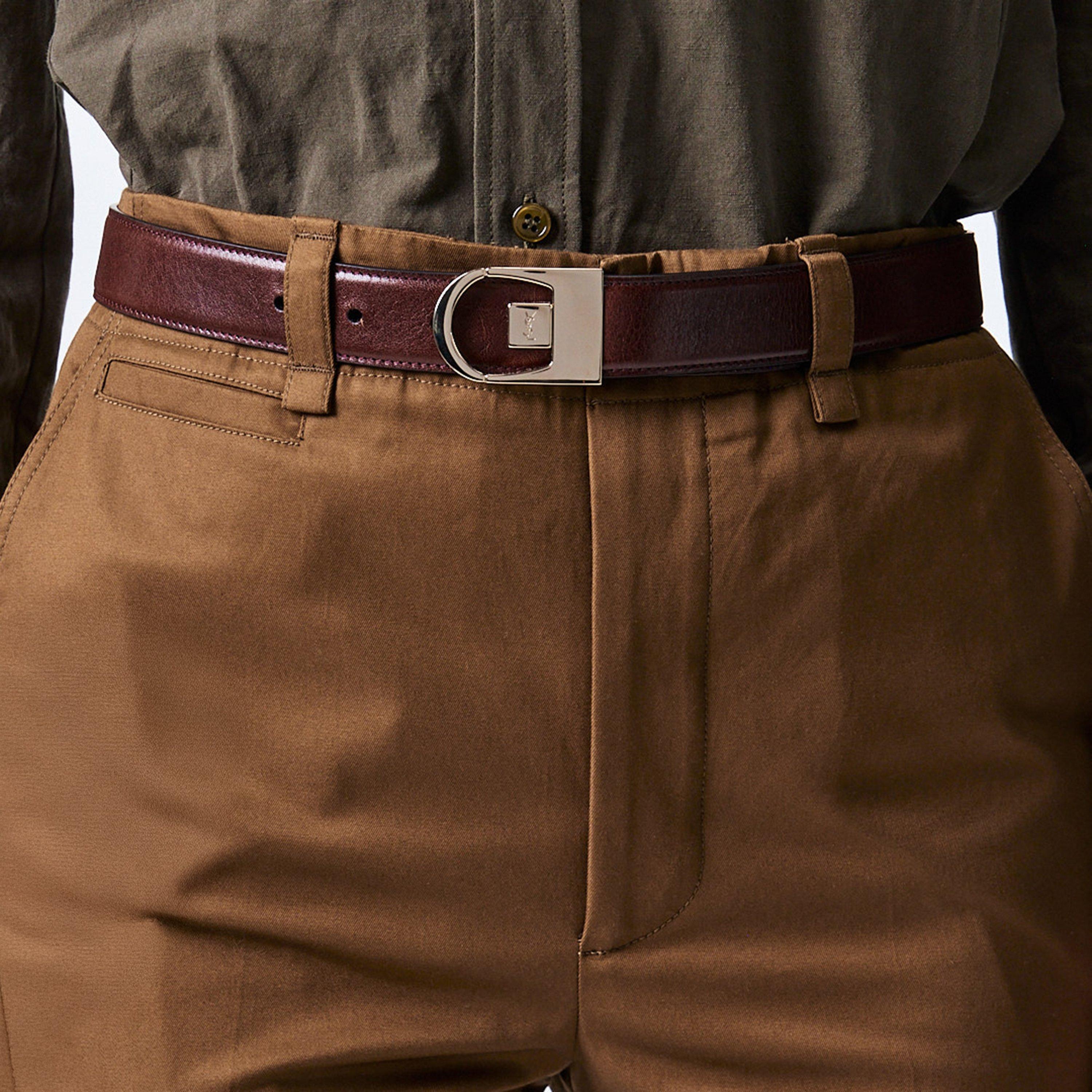 Noir/Red Tan - Saint Laurent - Women's Reversible Leather Belt - 3