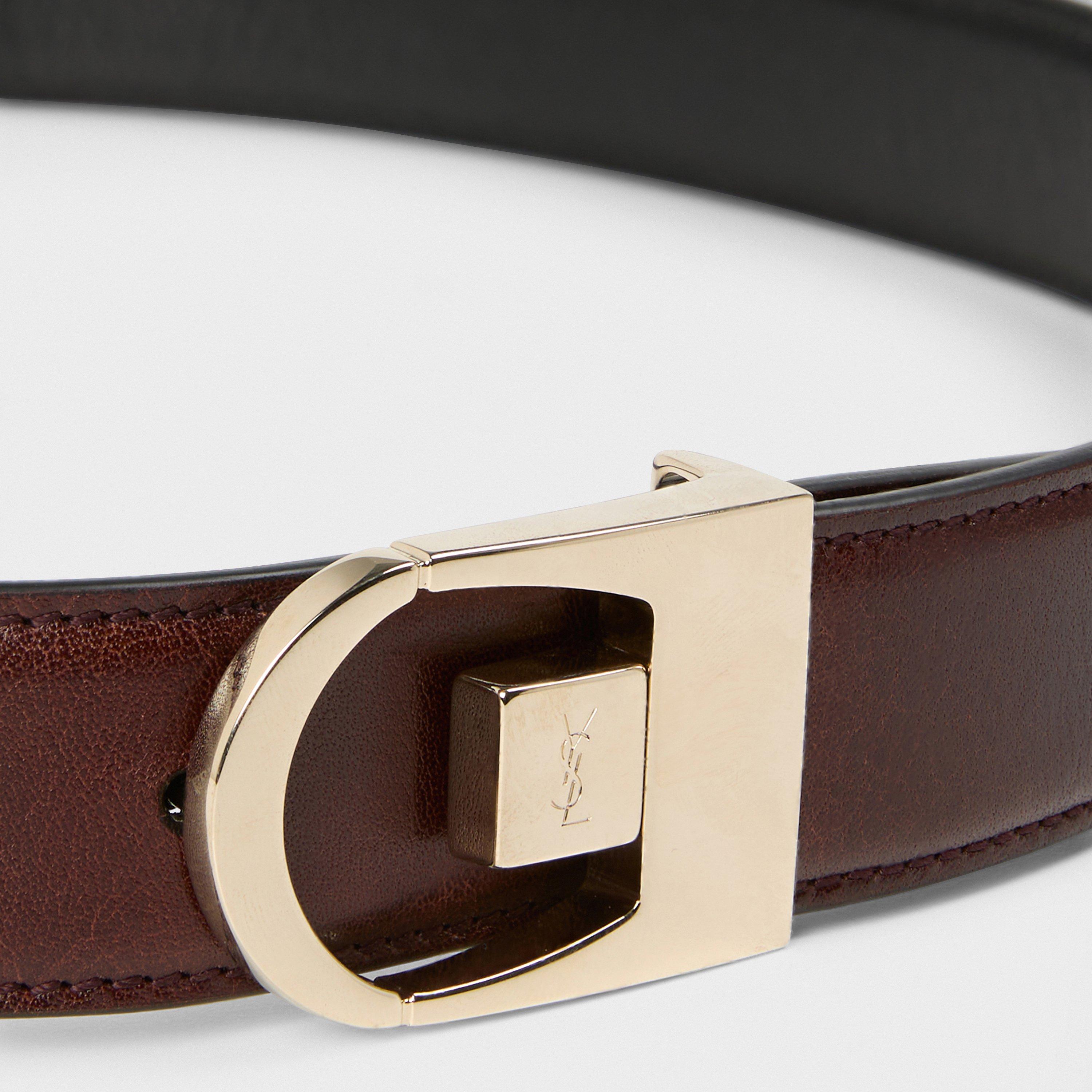 Noir/Red Tan - Saint Laurent - Women's Reversible Leather Belt - 4