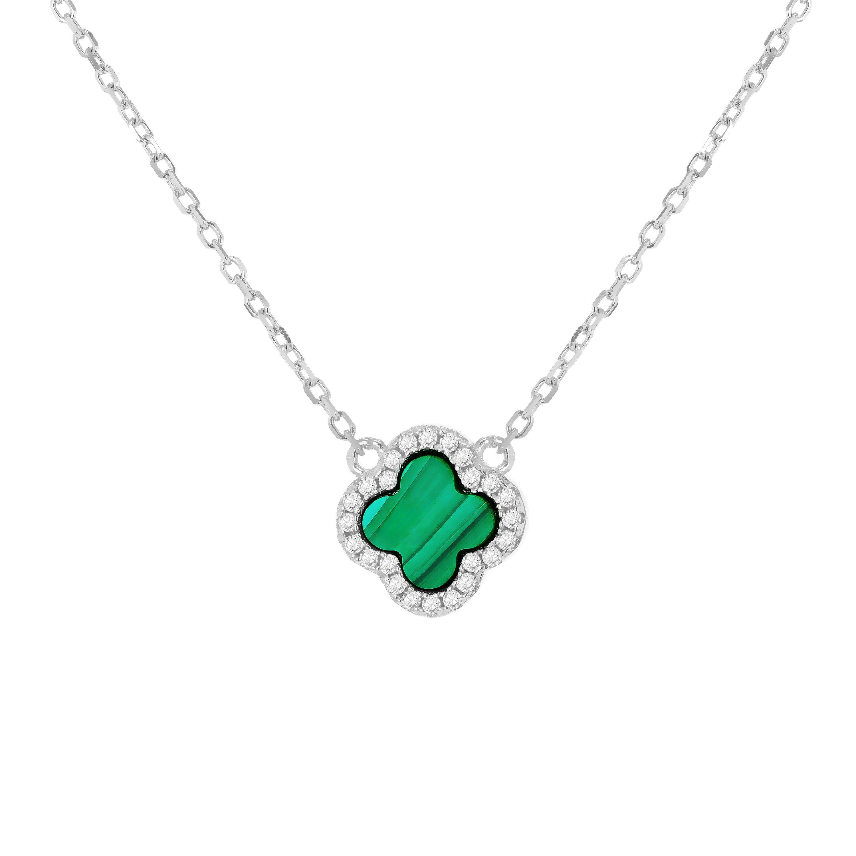 Sterling Silver - Be You - Sterling Silver Clover Malachite & CZ Necklace - 1