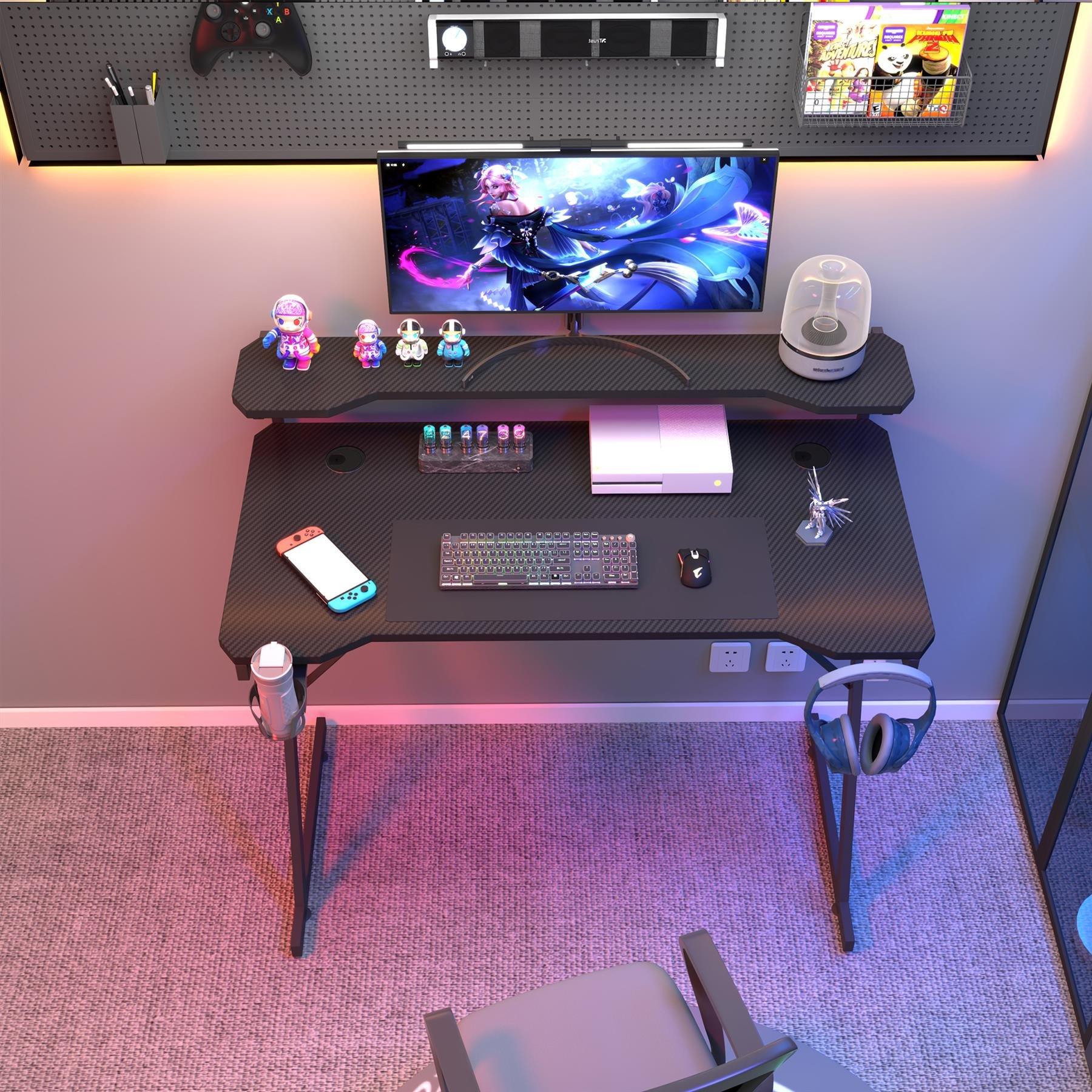 Black - House of Home - Gaming Desk With Monitor - 2