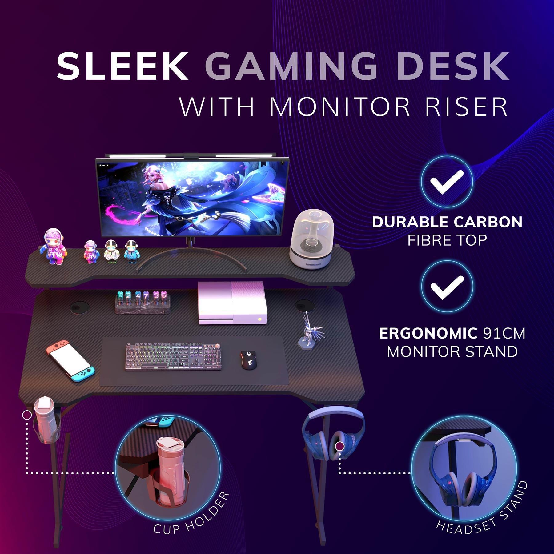 Black - House of Home - Gaming Desk With Monitor - 3