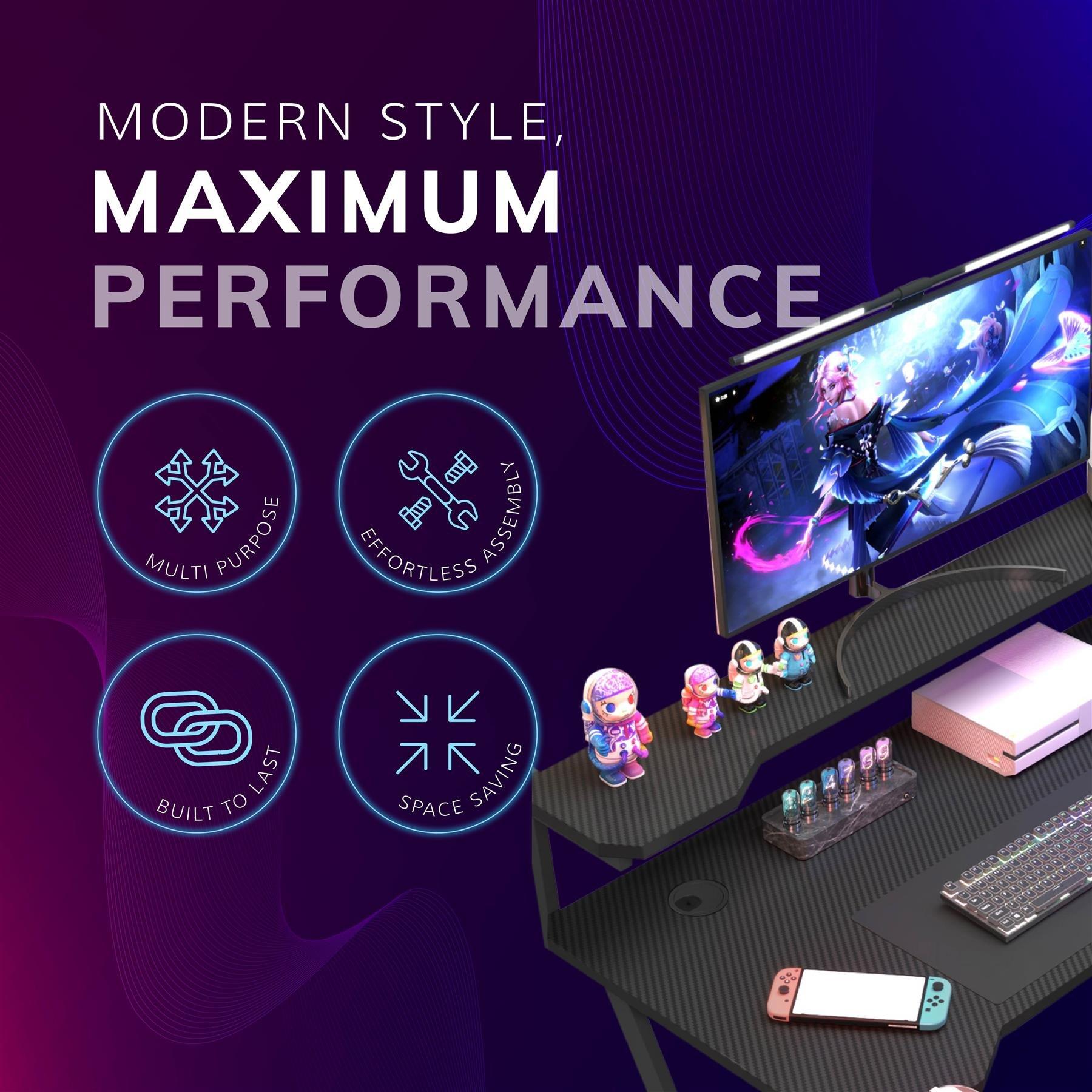 Black - House of Home - Gaming Desk With Monitor - 5