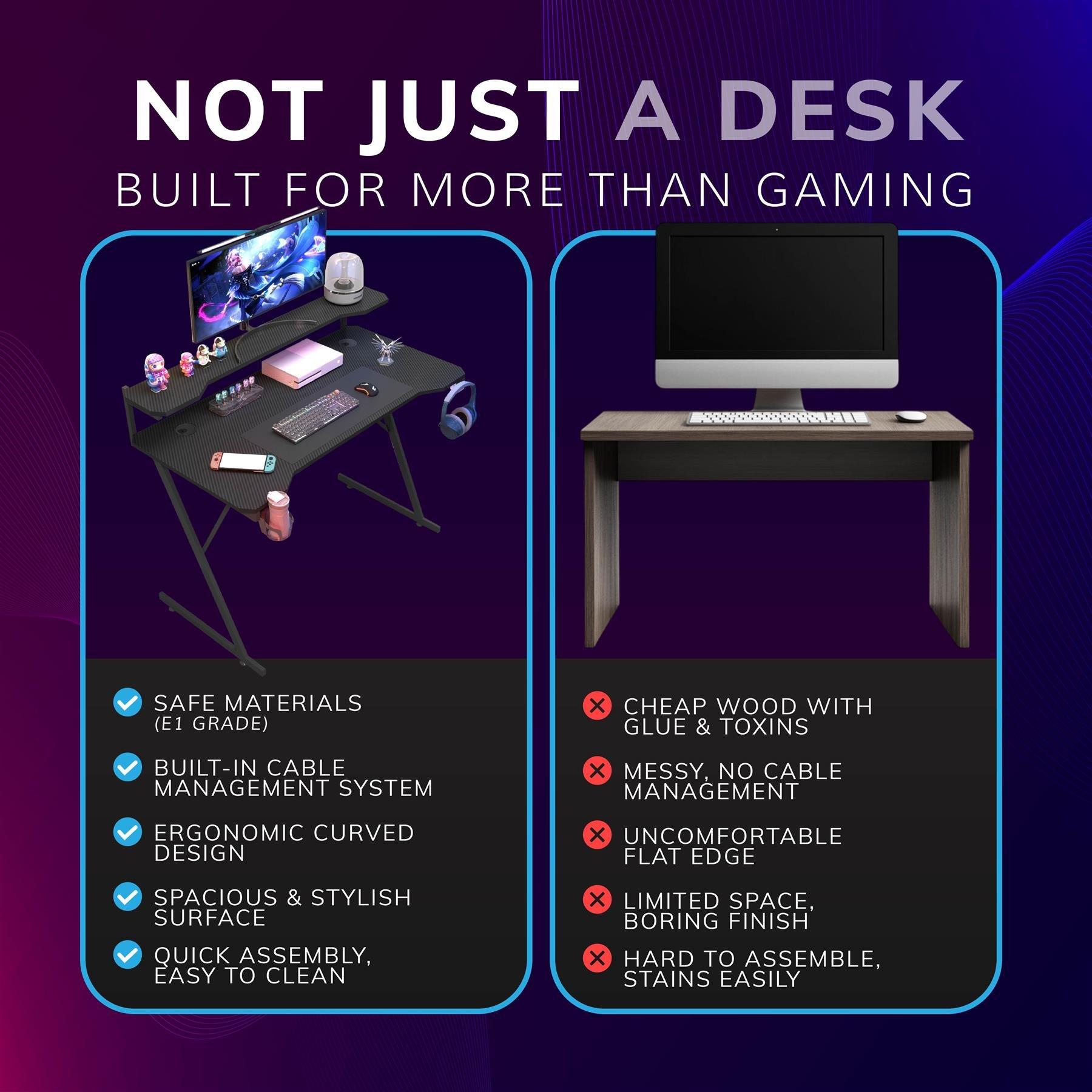 Black - House of Home - Gaming Desk With Monitor - 7