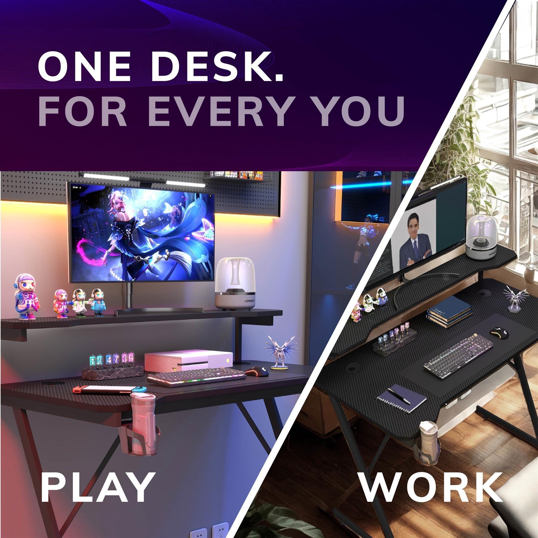 Black - House of Home - Gaming Desk With Monitor - 8