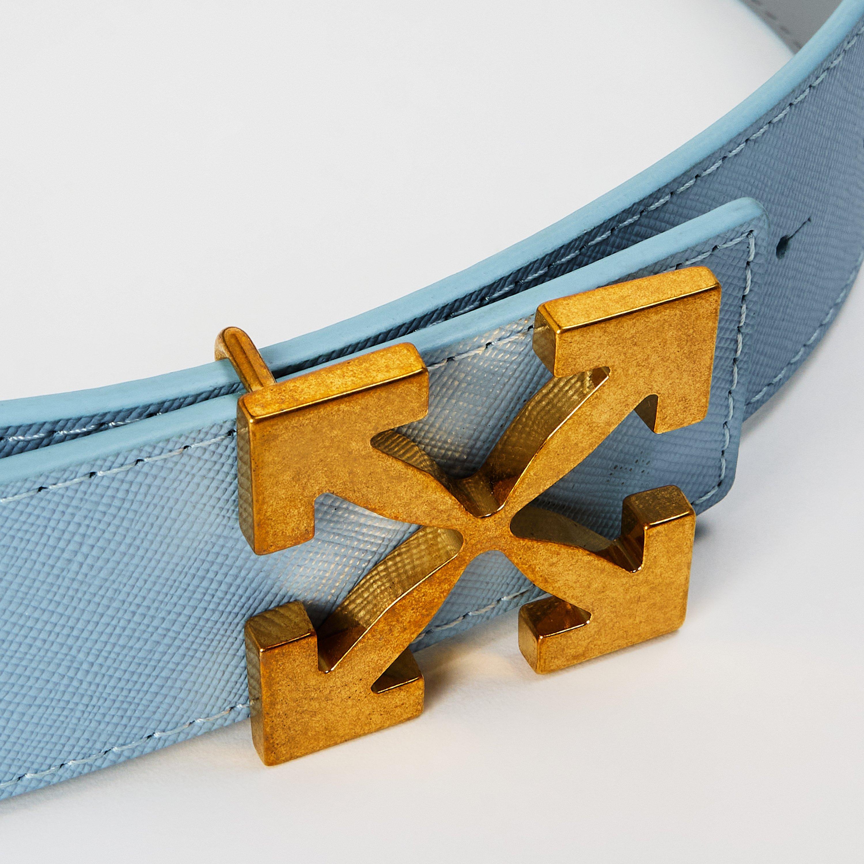 Light Blue Grey - Off White - Women's Leather Belt - 3