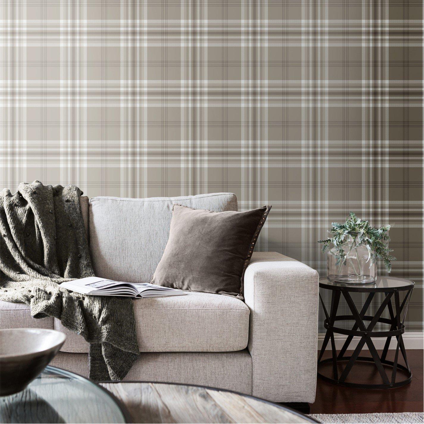Natural - Catherine Lansfield - Kelso Check Wallpaper - 2