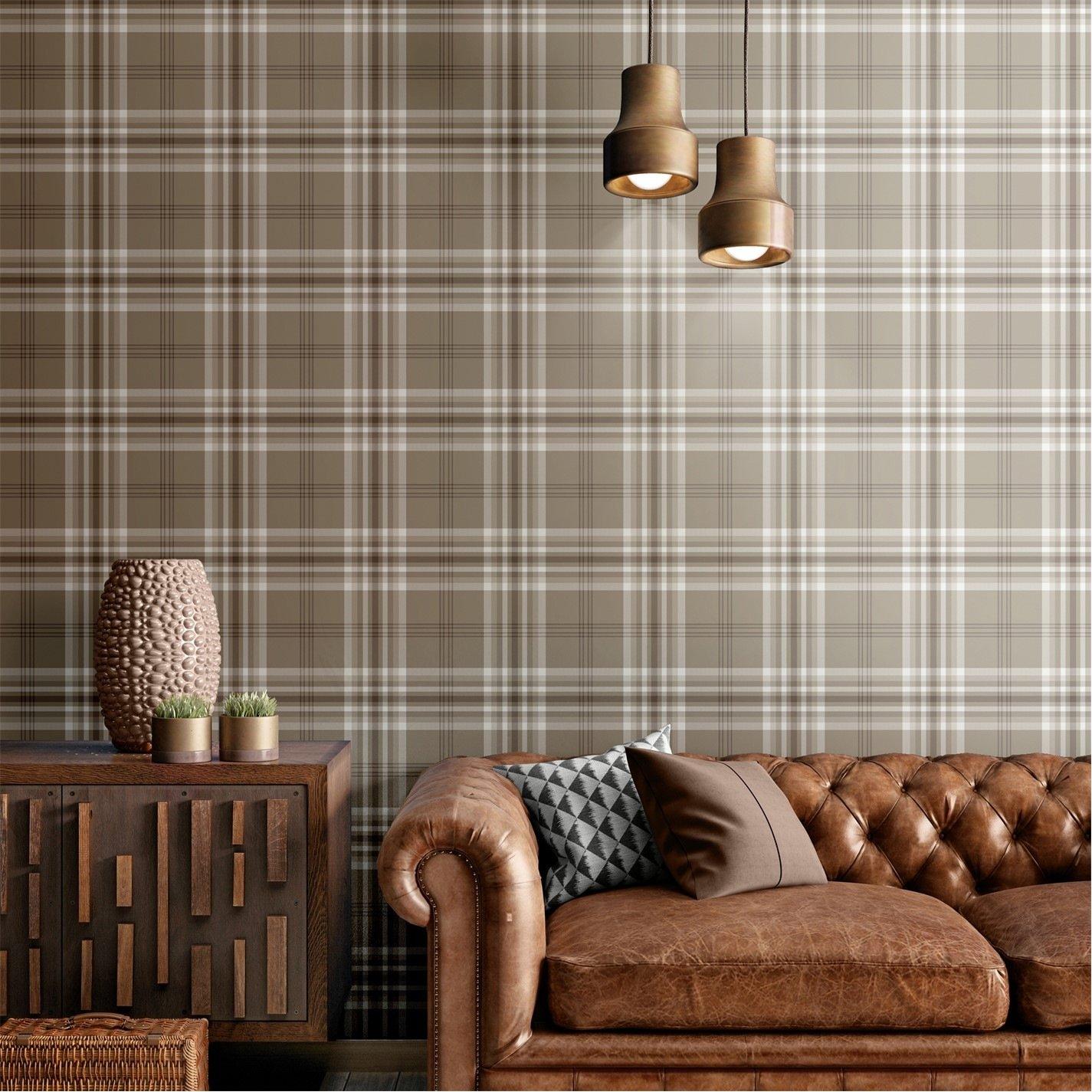 Natural - Catherine Lansfield - Kelso Check Wallpaper - 4