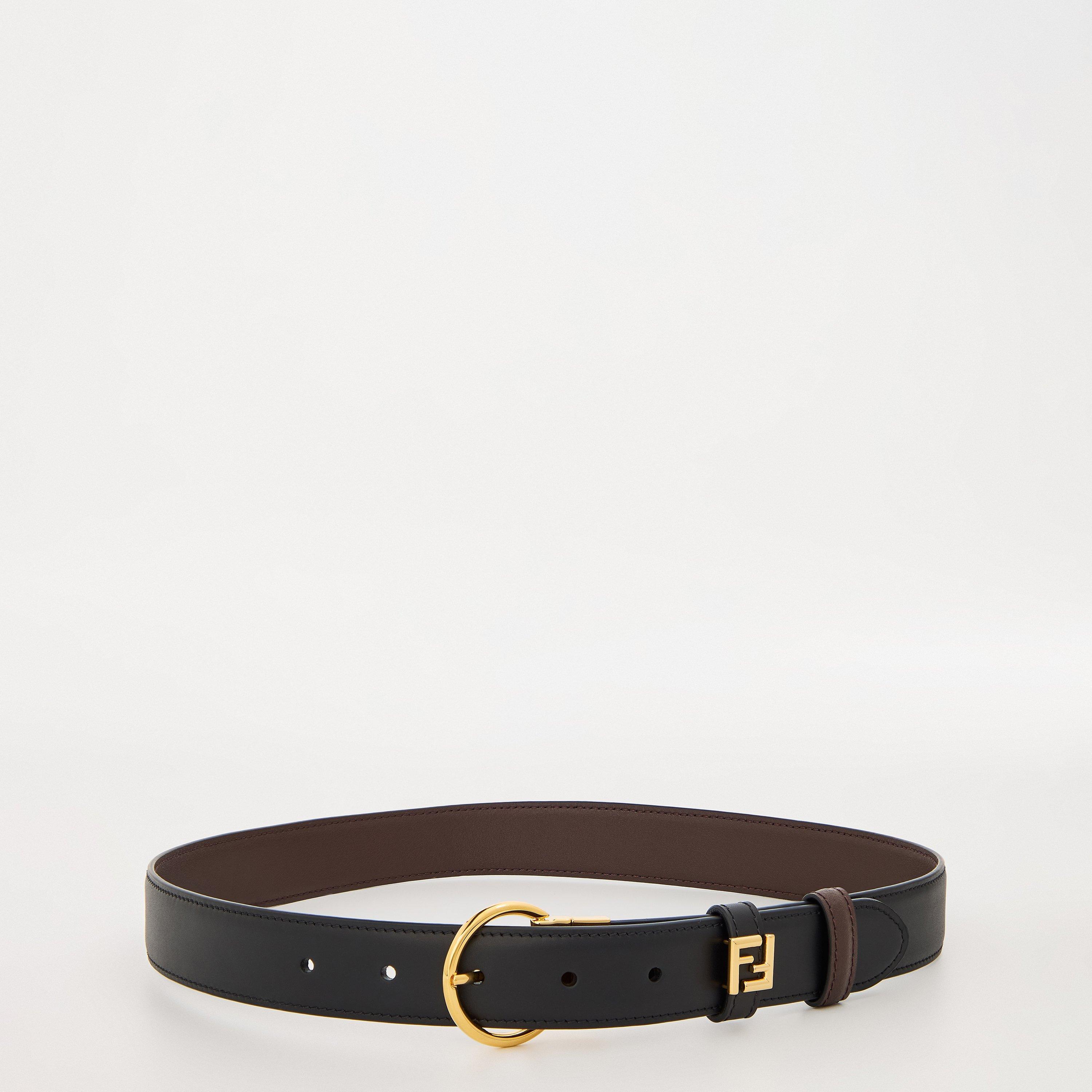 Fendi Women's Logo Reverse Reversible Leather Belt - Nero/Choc - Size 85