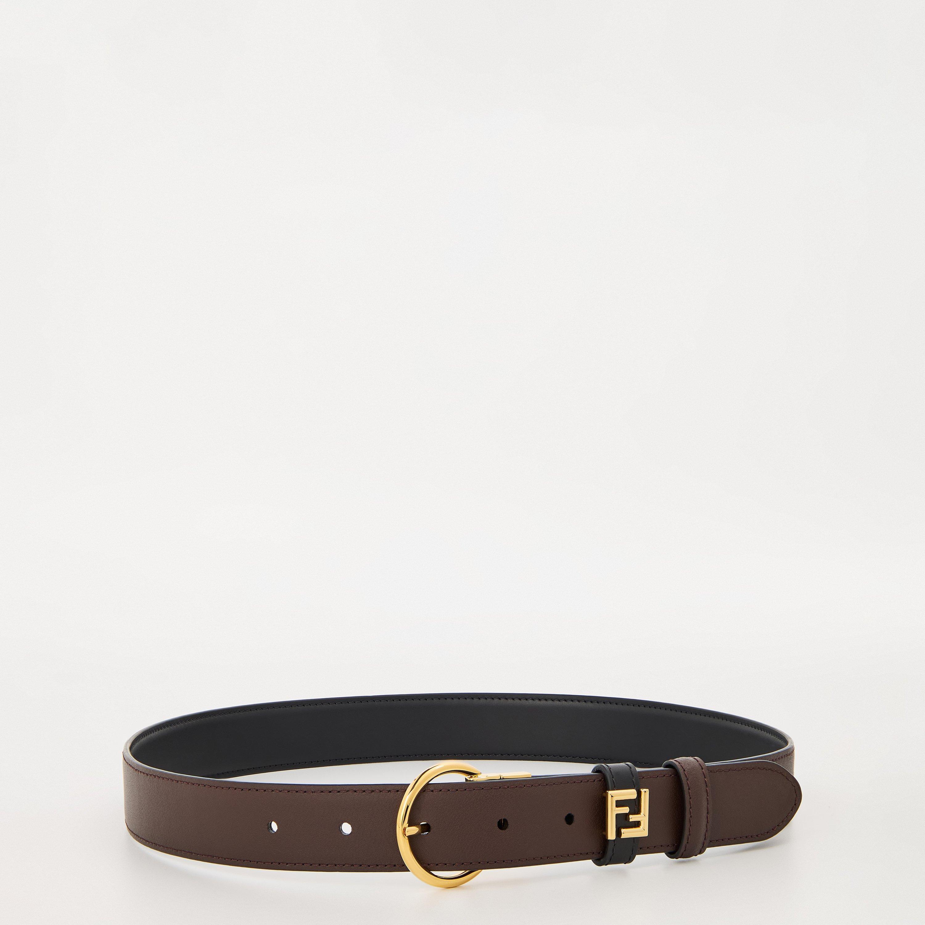 Nero/Choc - Fendi - Women's Logo Reverse Leather Belt - 5