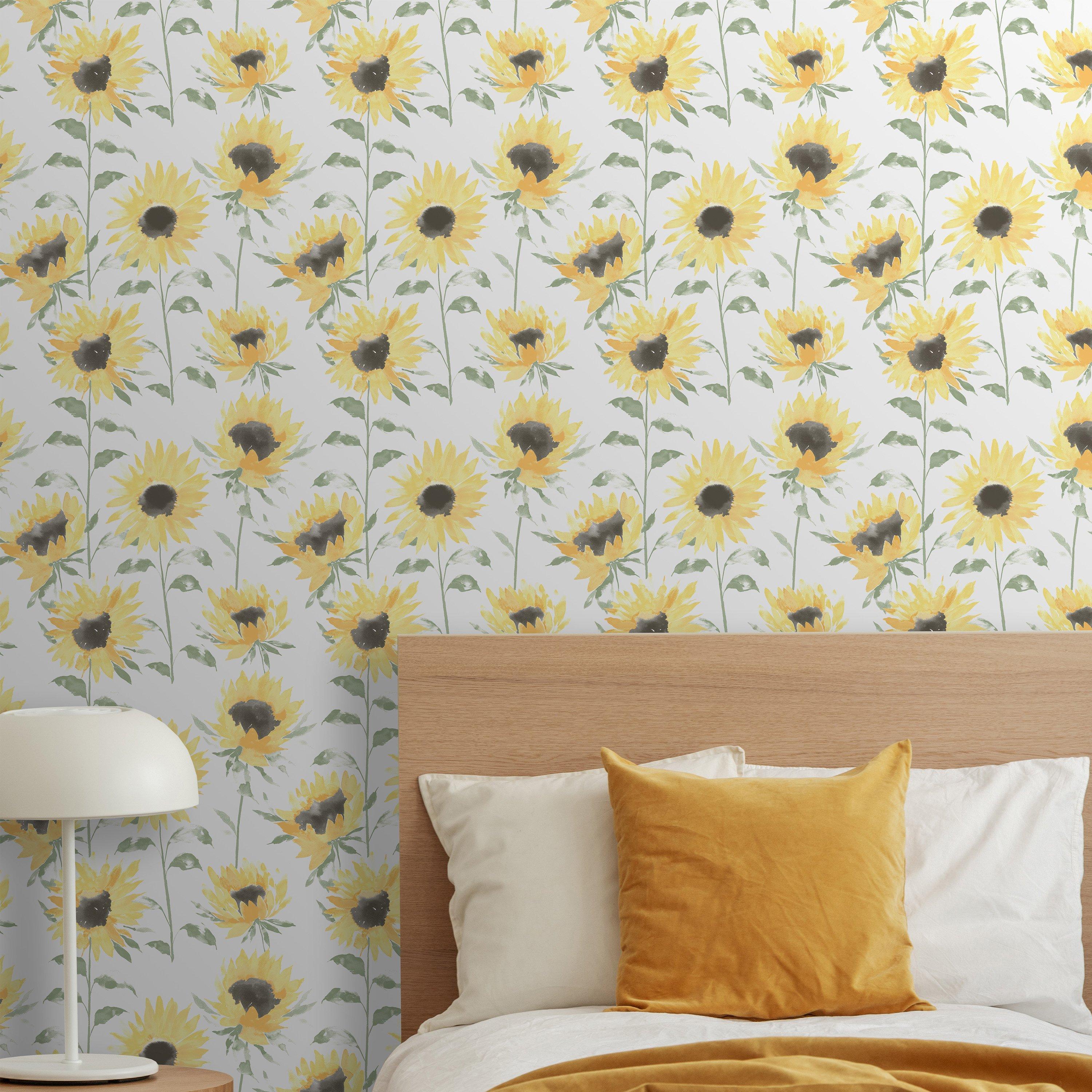 Yellow - Catherine Lansfield - Painted Sunflowers Wallpaper - 3