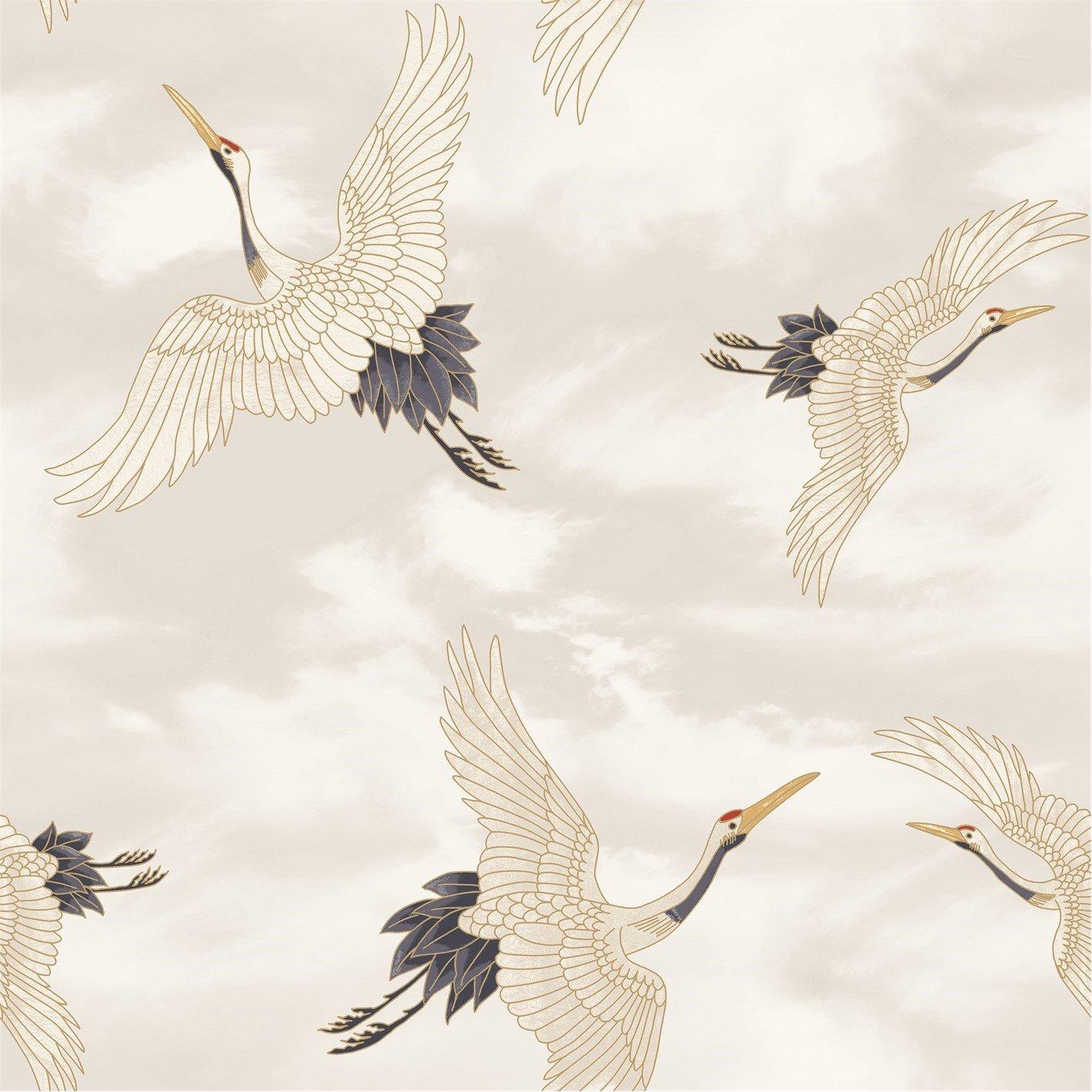 Catherine Lansfield  Cranes Wallpaper - White