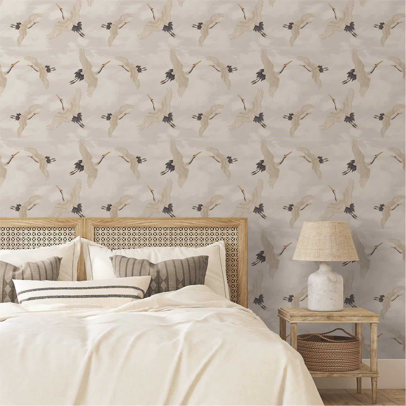 White - Catherine Lansfield - Cranes Wallpaper - 2